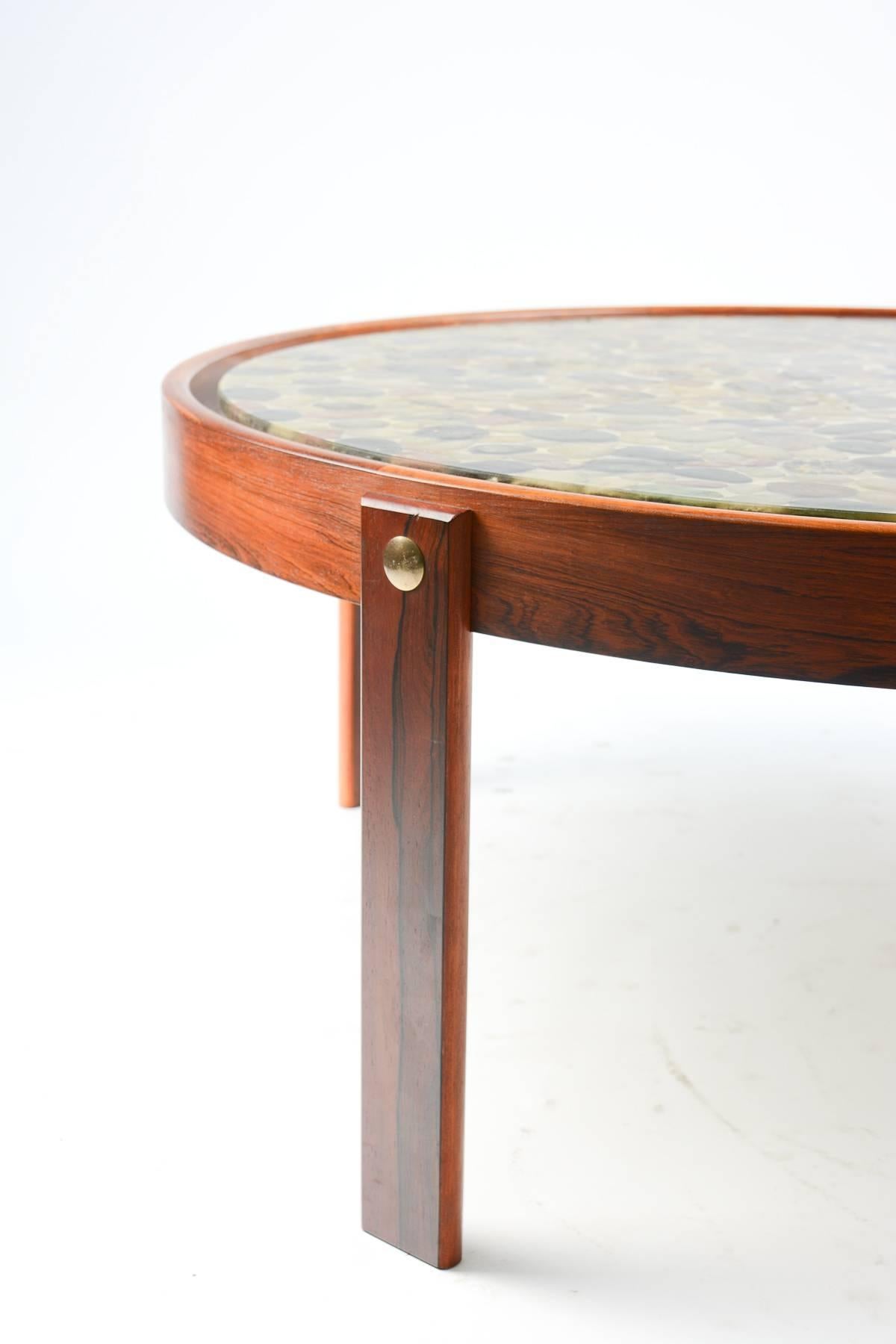 20th Century Danish Modern River Stone and Rosewood Coffee Table