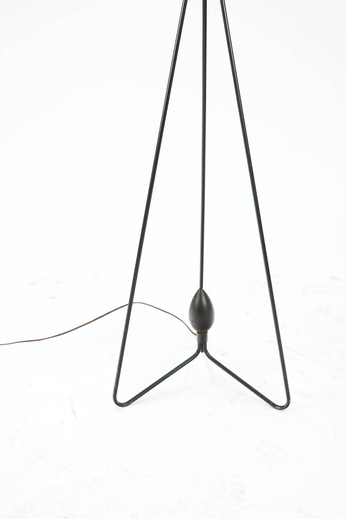 Mid-Century Modern Rare and Elegant Gerald Thurston Iron Tripod Floor Lamp with Acorn Centerpiece