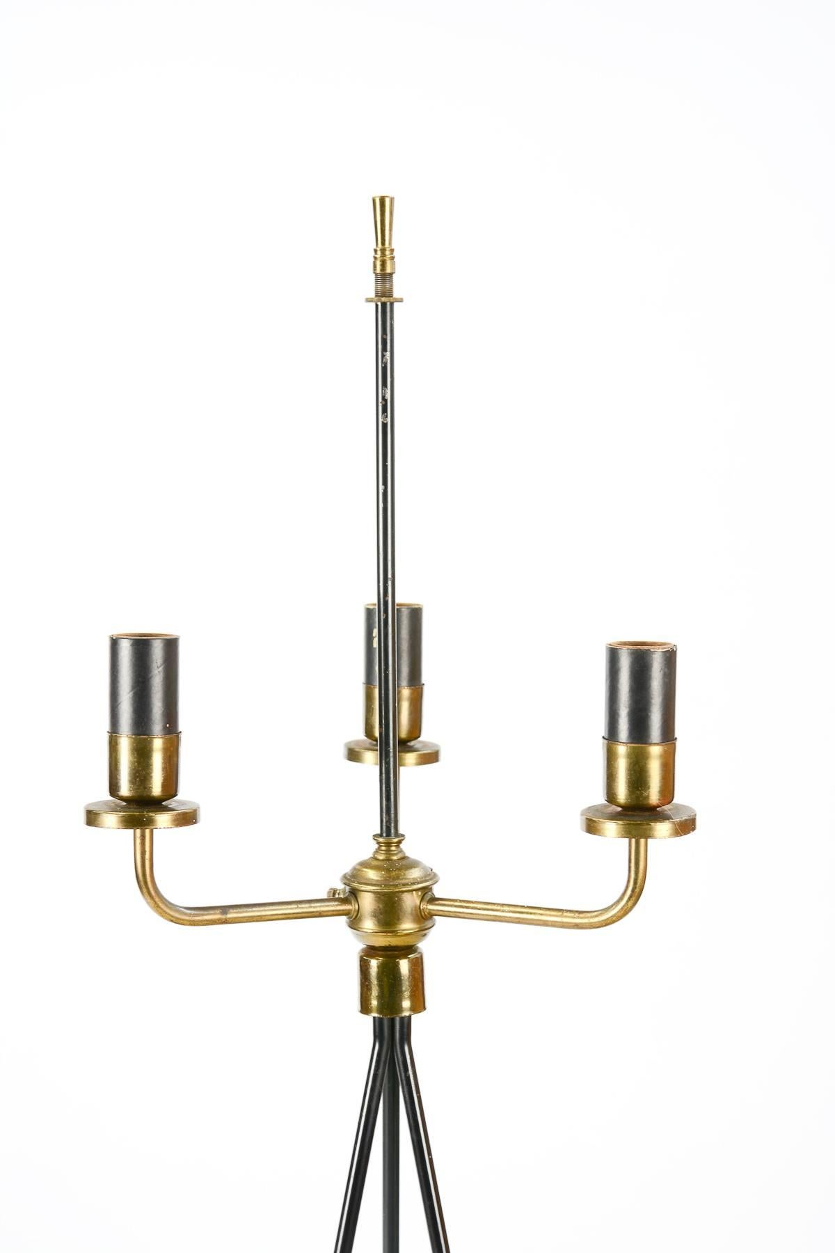 American Rare and Elegant Gerald Thurston Iron Tripod Floor Lamp with Acorn Centerpiece