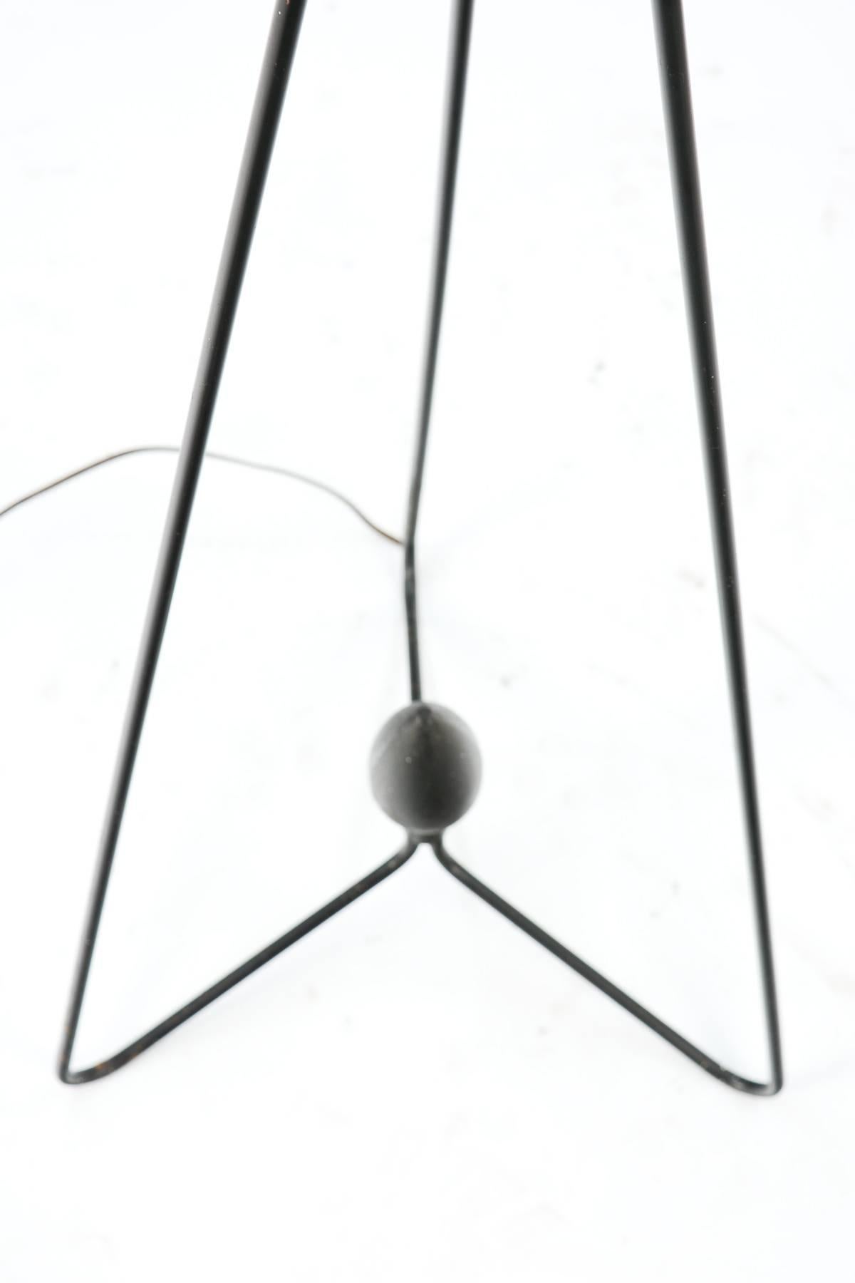 Mid-20th Century Rare and Elegant Gerald Thurston Iron Tripod Floor Lamp with Acorn Centerpiece