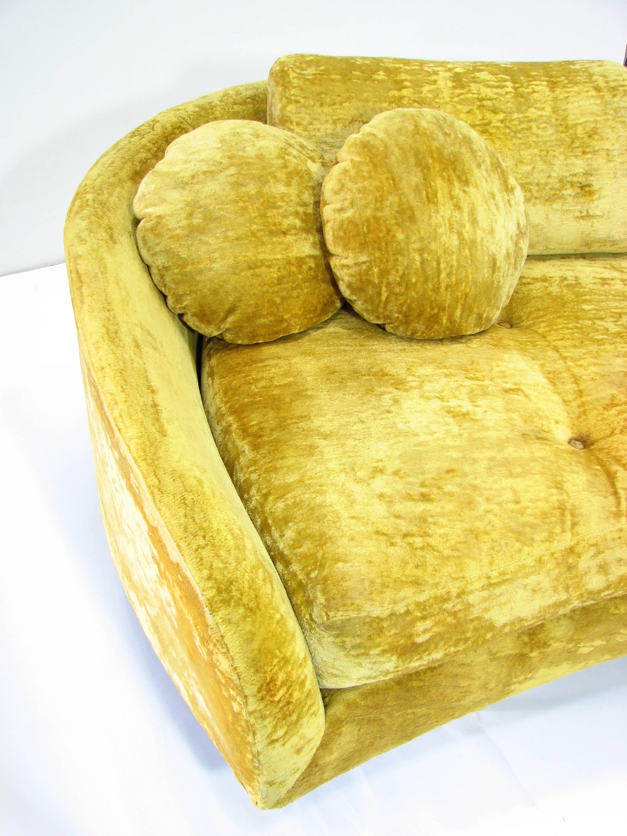 Dramatic Floating Gold Velvet Mid-Century Sofa 2