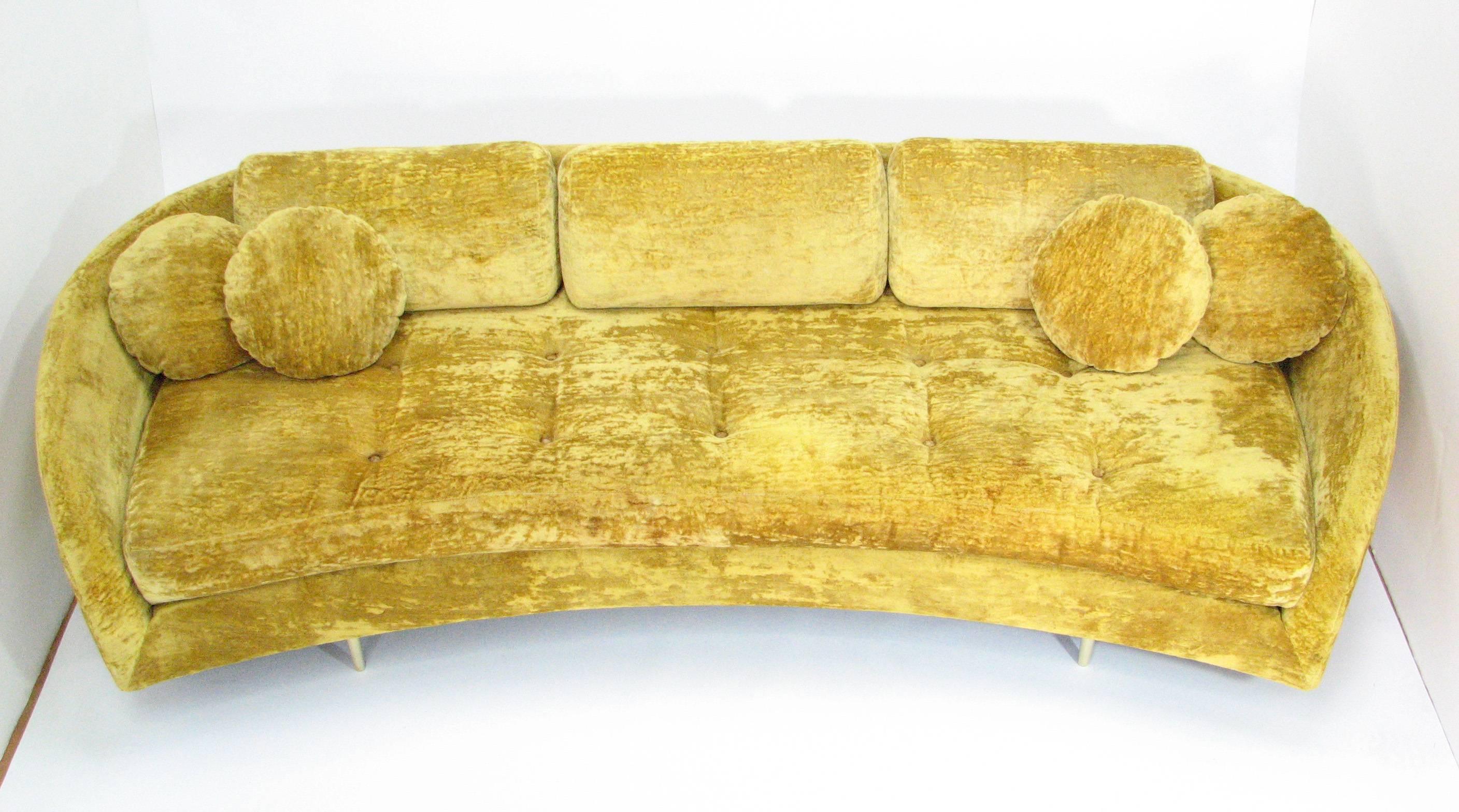 Dramatic Floating Gold Velvet Mid-Century Sofa 3