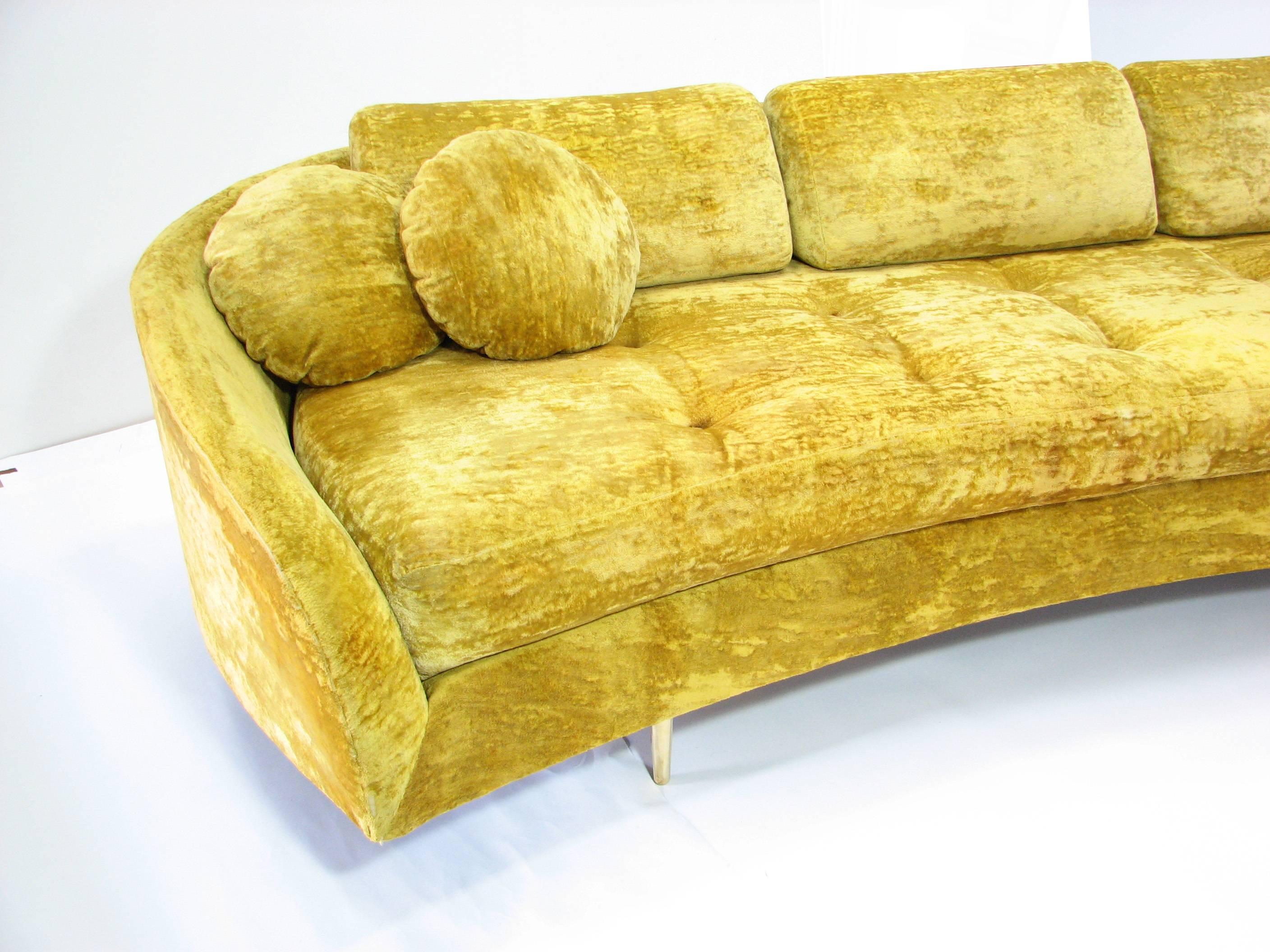 Dramatic Floating Gold Velvet Mid-Century Sofa 5