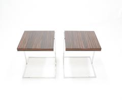 Pair of Stunning Zebra Wood and Chrome Cantilever Side Tables