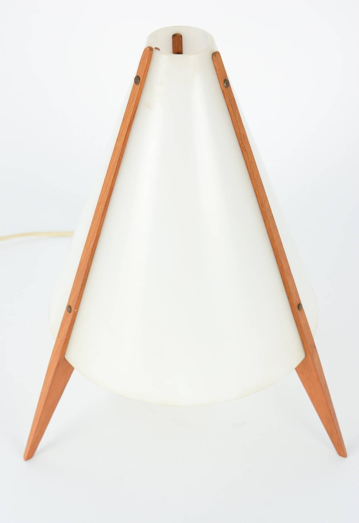 Swedish Hans-Agne Jakobsson for Ab Markaryd Tripod Teak and Plexiglass Table Lamp, 1954