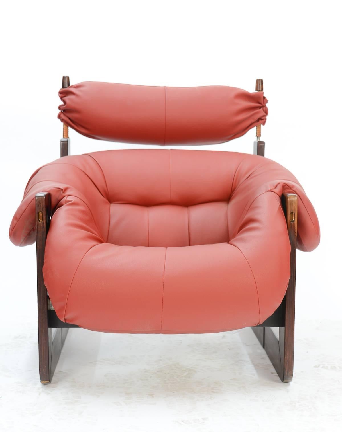 Mid-Century Modern Percival Lafer Rosewood Club Chair and Ottoman with New Red Leather