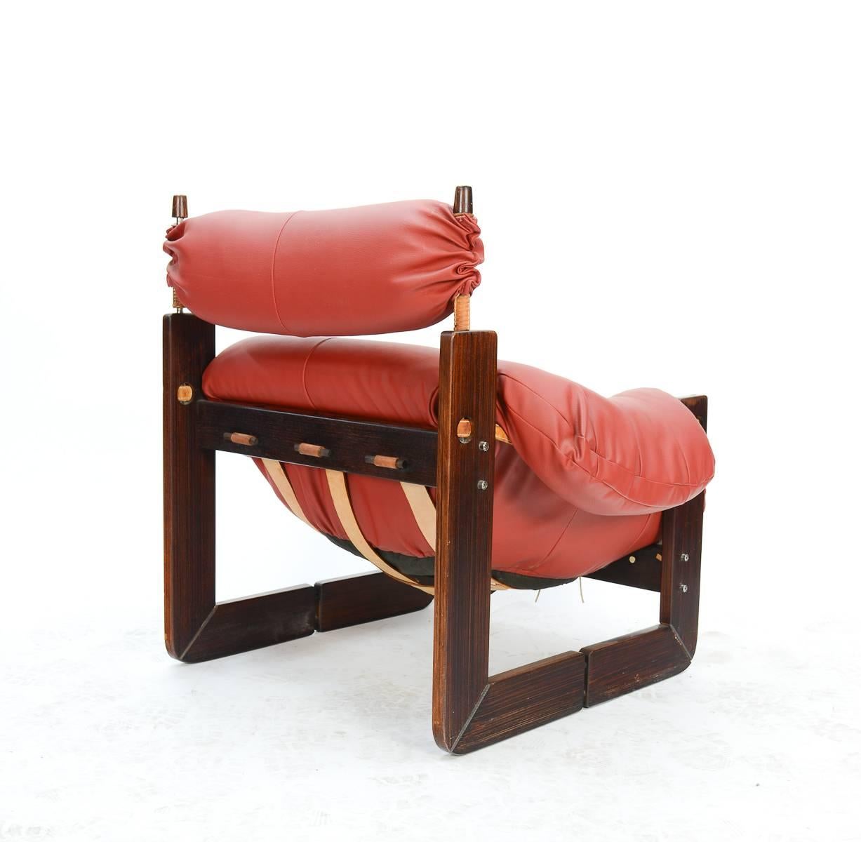 Percival Lafer Rosewood Club Chair and Ottoman with New Red Leather In Good Condition In Portland, OR