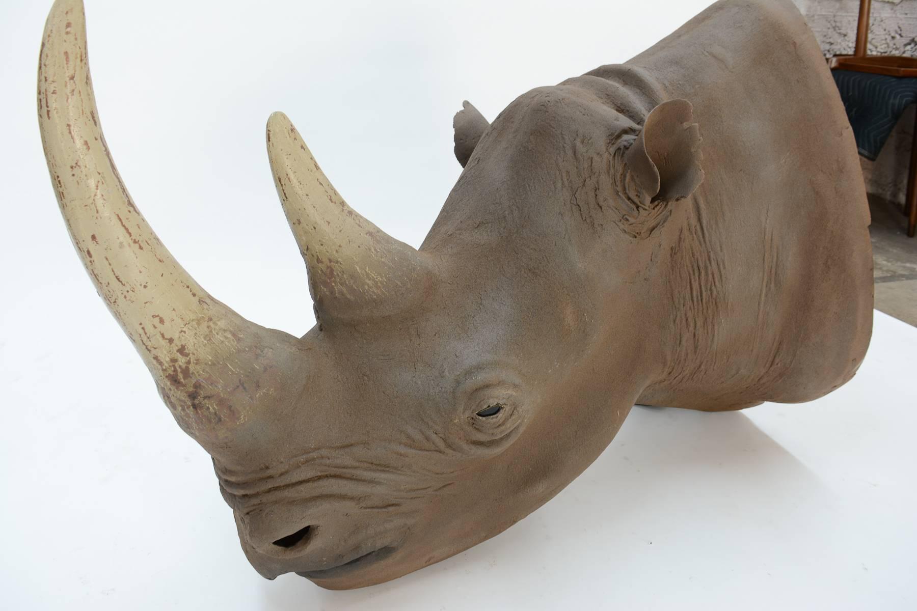 Fiberglass 1950s Museum Full Scale African Black Rhinoceros Model