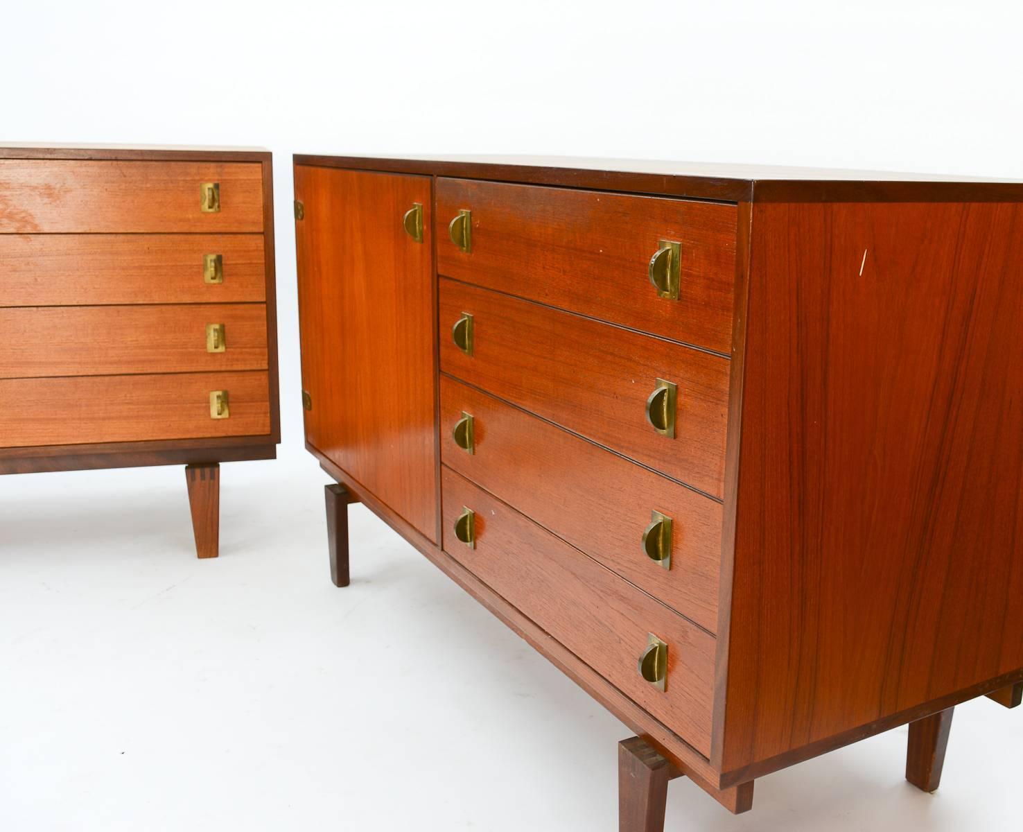 Pair of Finely Detailed Matching Peter Lovig Nielsen Credenzas with Brass Pulls In Good Condition In Portland, OR