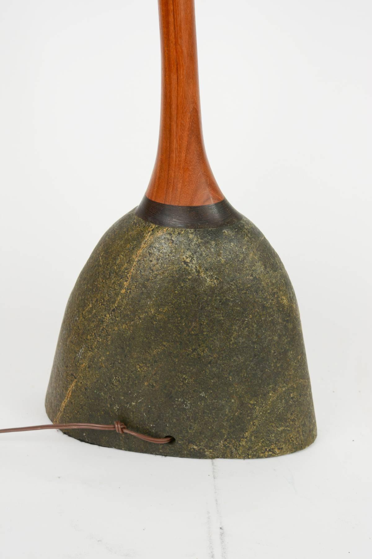 Stone Lamp with Teak Stem in the Manner of J.B. Blunk In Good Condition For Sale In Portland, OR