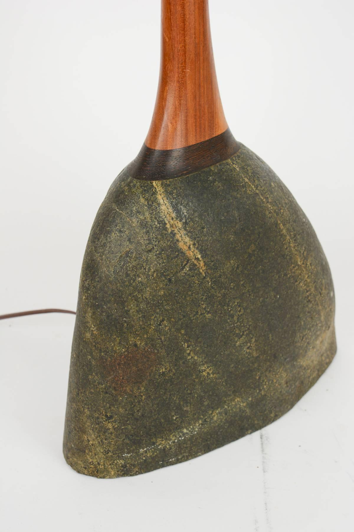 Mid-20th Century Stone Lamp with Teak Stem in the Manner of J.B. Blunk For Sale