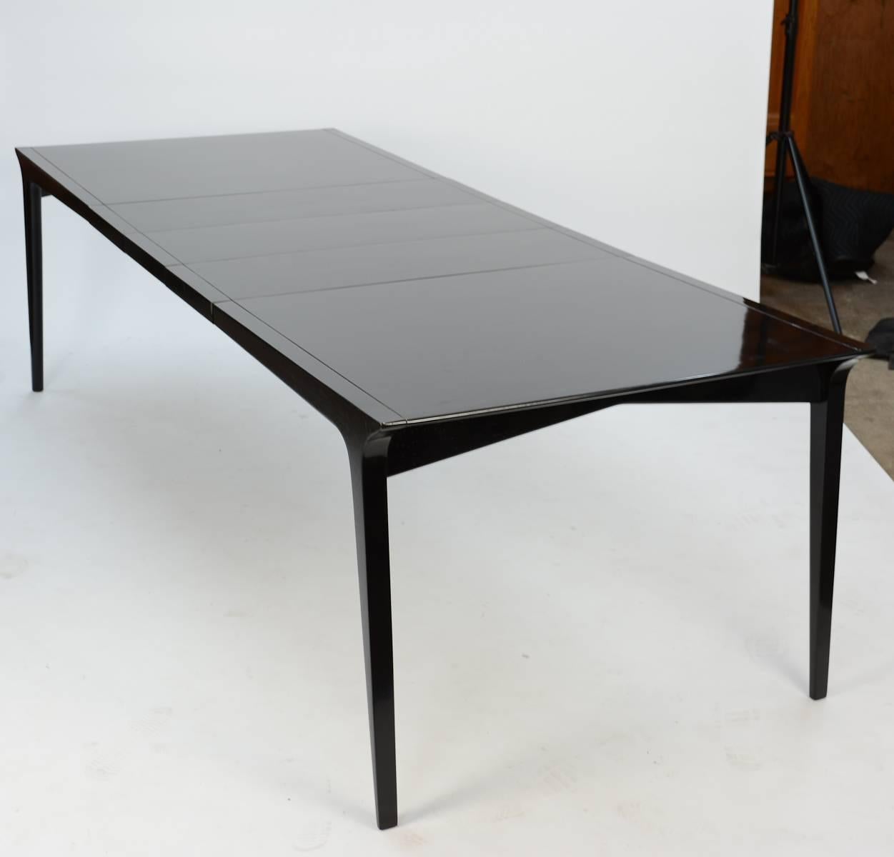 John Van Koert profile dining set for Drexel in black lacquer

Measures: Table 29.5