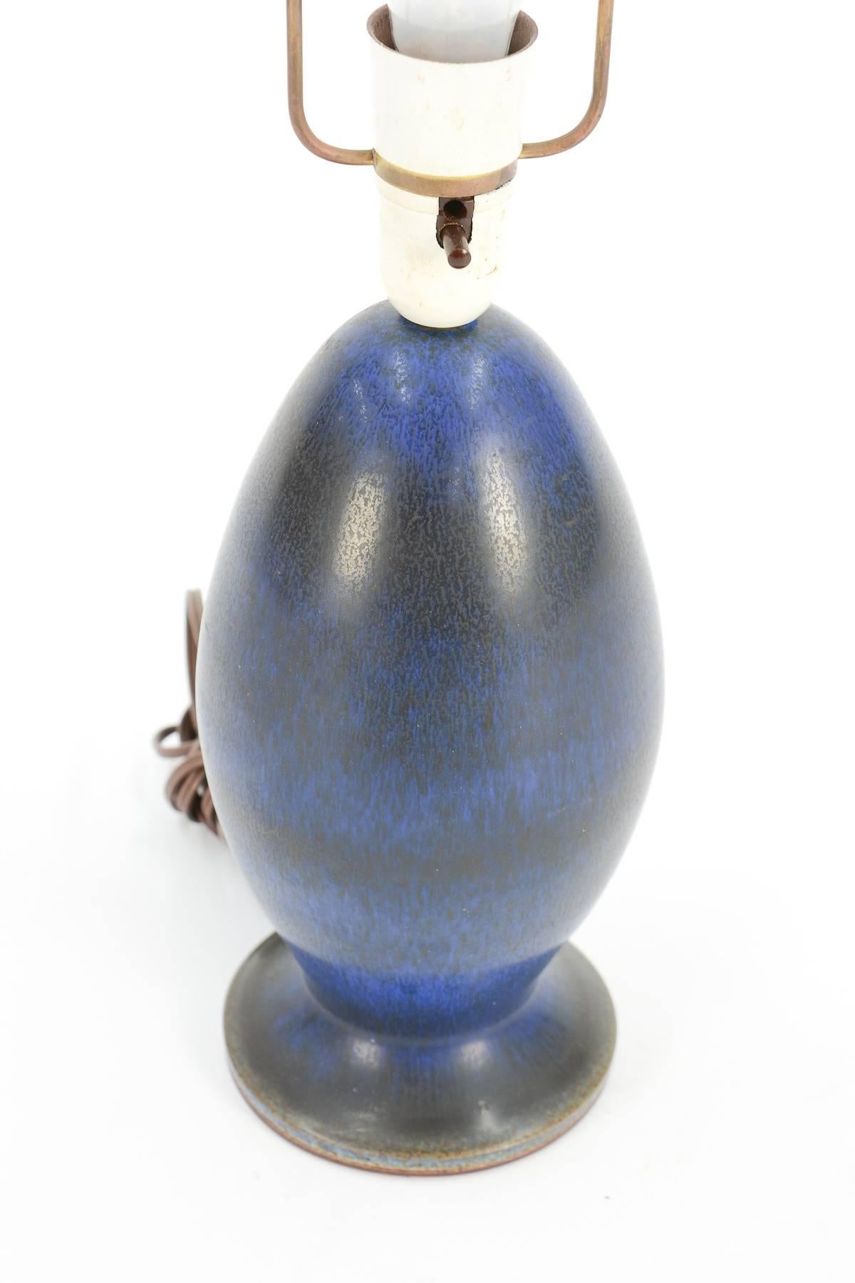Scandinavian Modern Beautiful Blue Glazed Ceramic Lamp by Stig Lindberg