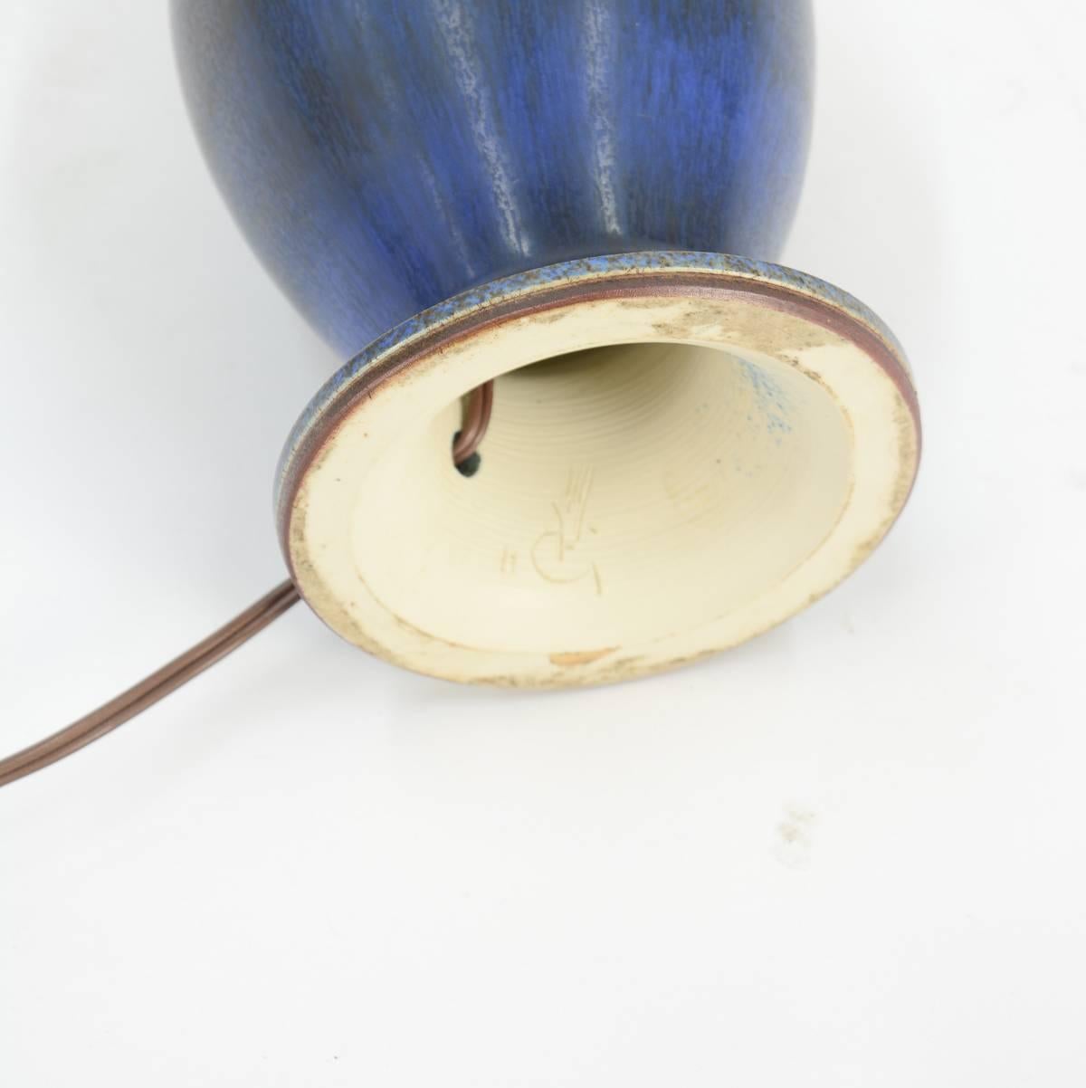 Danish Beautiful Blue Glazed Ceramic Lamp by Stig Lindberg