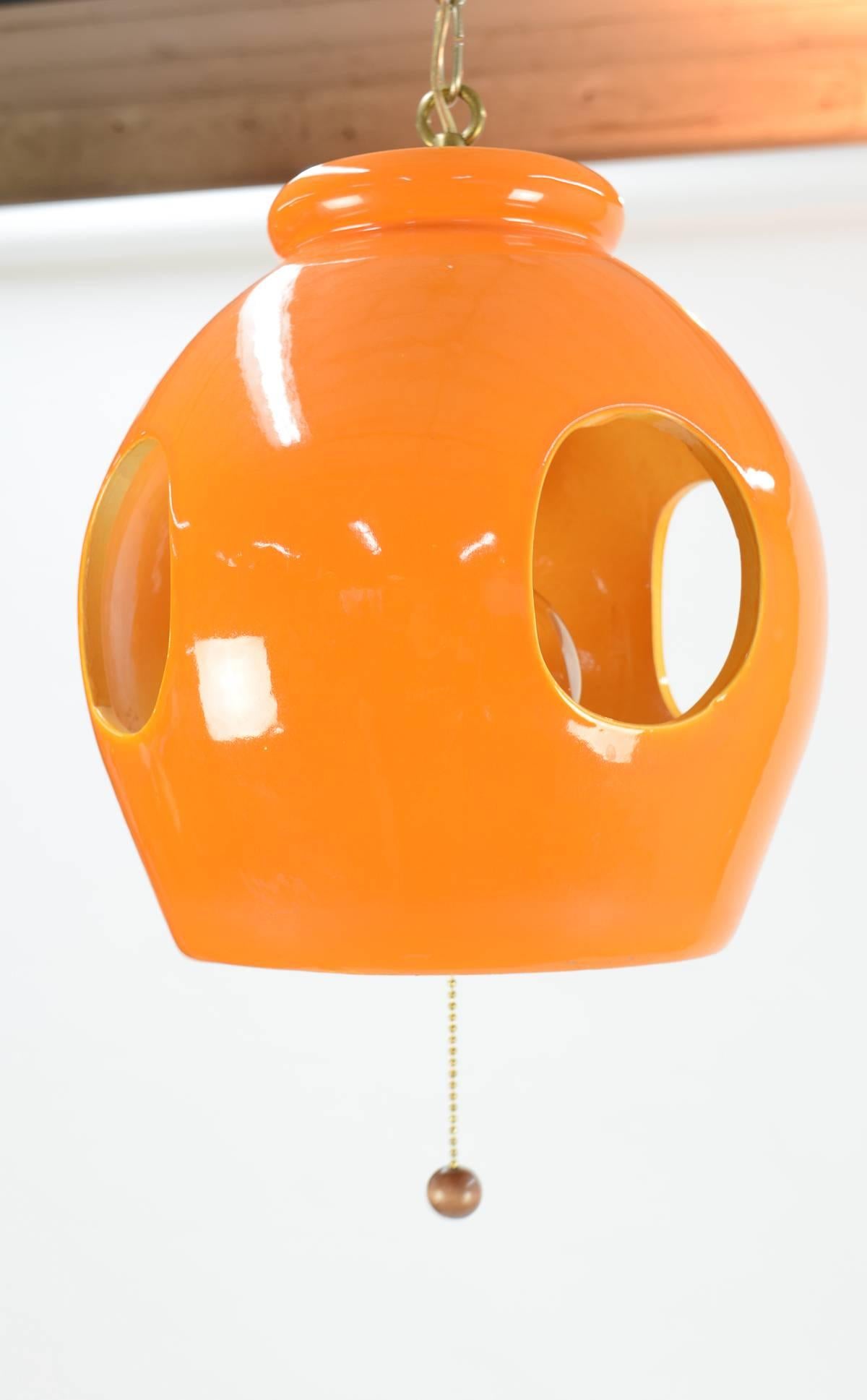 Mid-Century Modern California Orange Ceramic Pendant Lamp For Sale