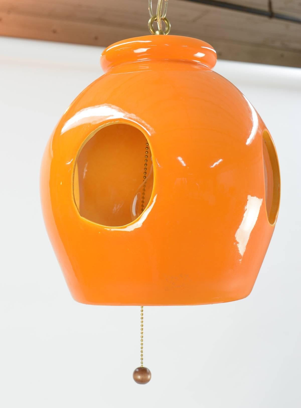 American California Orange Ceramic Pendant Lamp For Sale