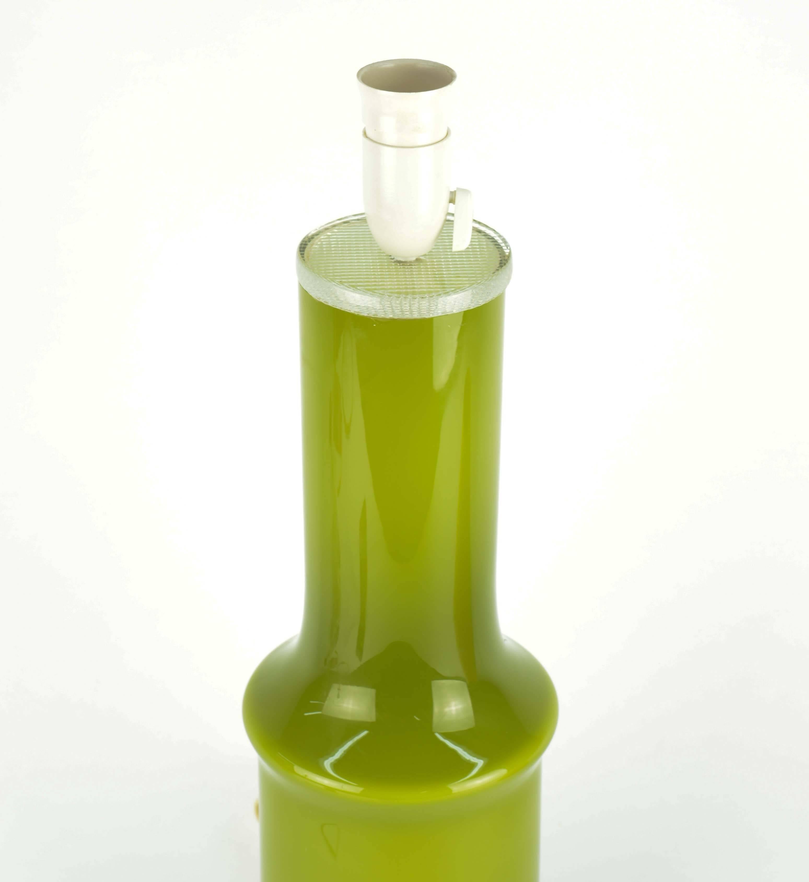 Scandinavian Modern Stately Swedish Green Glass Lamp by Per-Olof Strom for Alsterfors For Sale