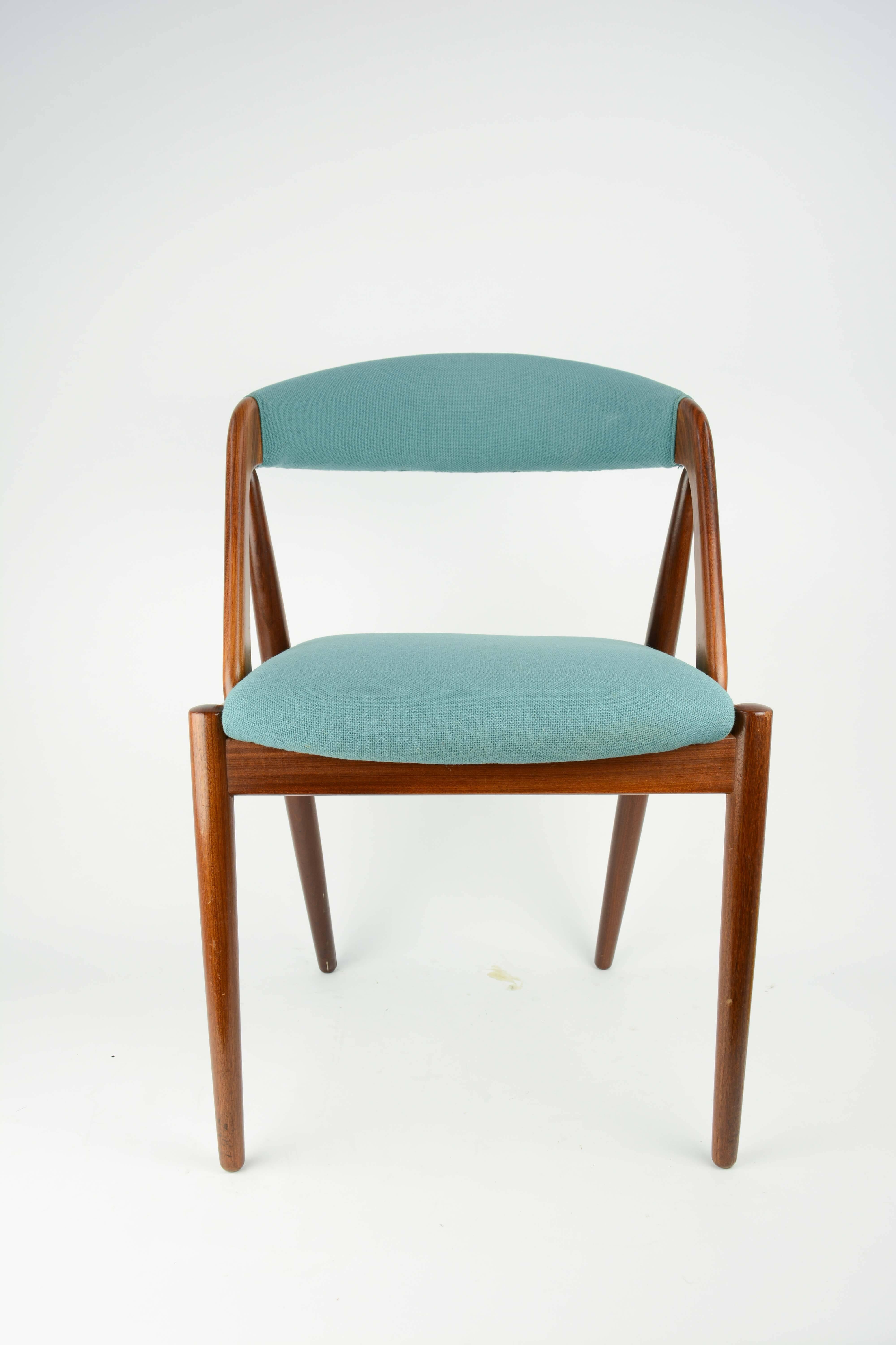 Set of Six Kai Kristiansen Model 31 Dining Chair in Teak and Danish Wool In Good Condition In Portland, OR
