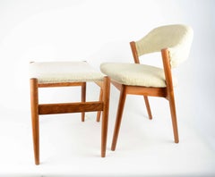 Elegant Danish Dressing Chair and Ottoman in Oak and Sheepskin