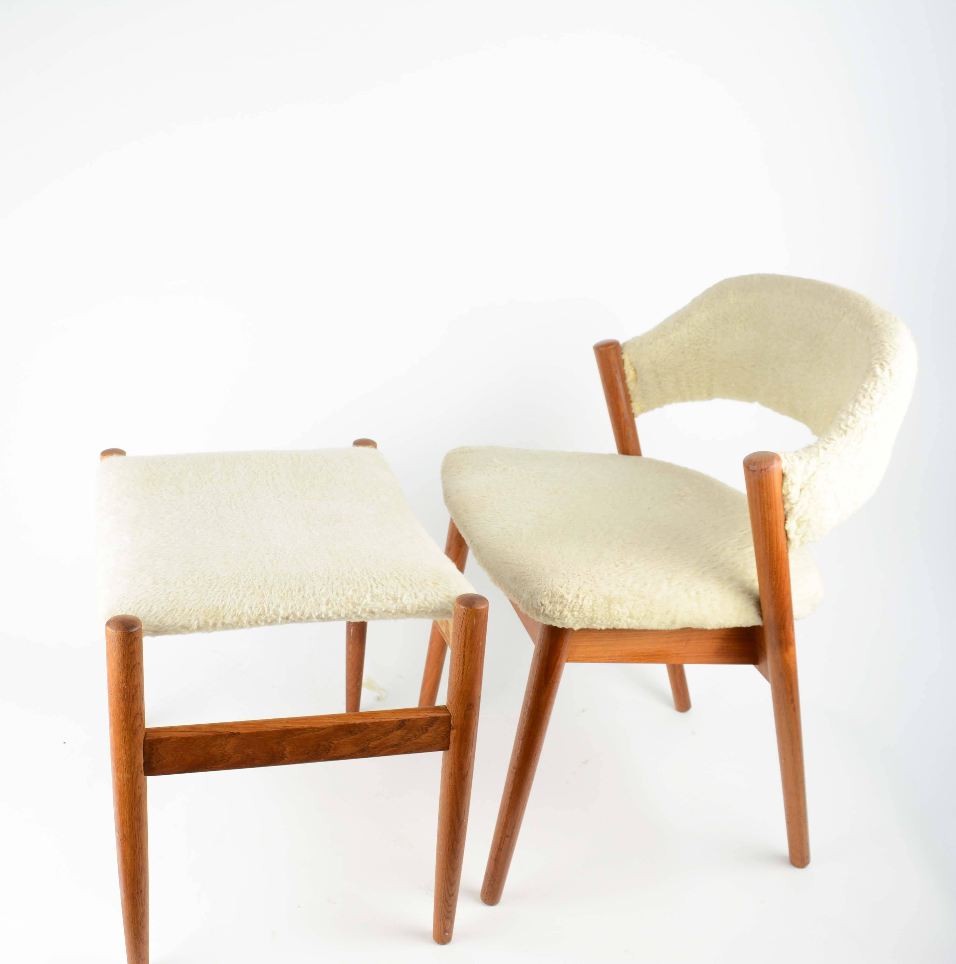 Scandinavian Modern Elegant Danish Dressing Chair and Ottoman in Oak and Sheepskin