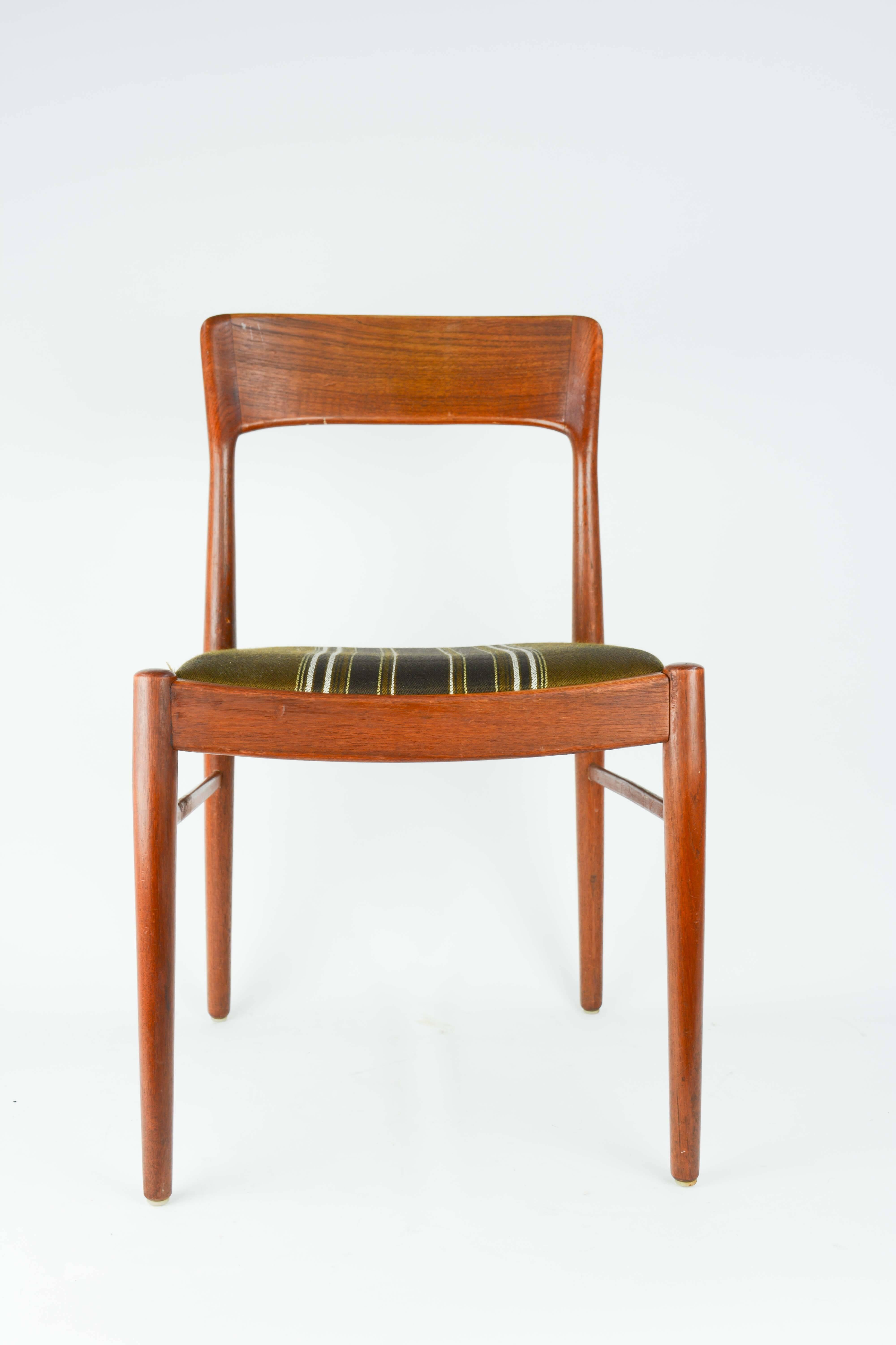 Scandinavian Modern Set of Four Niels Otto Moller Dining Chairs in Teak and Danish Wool Seats