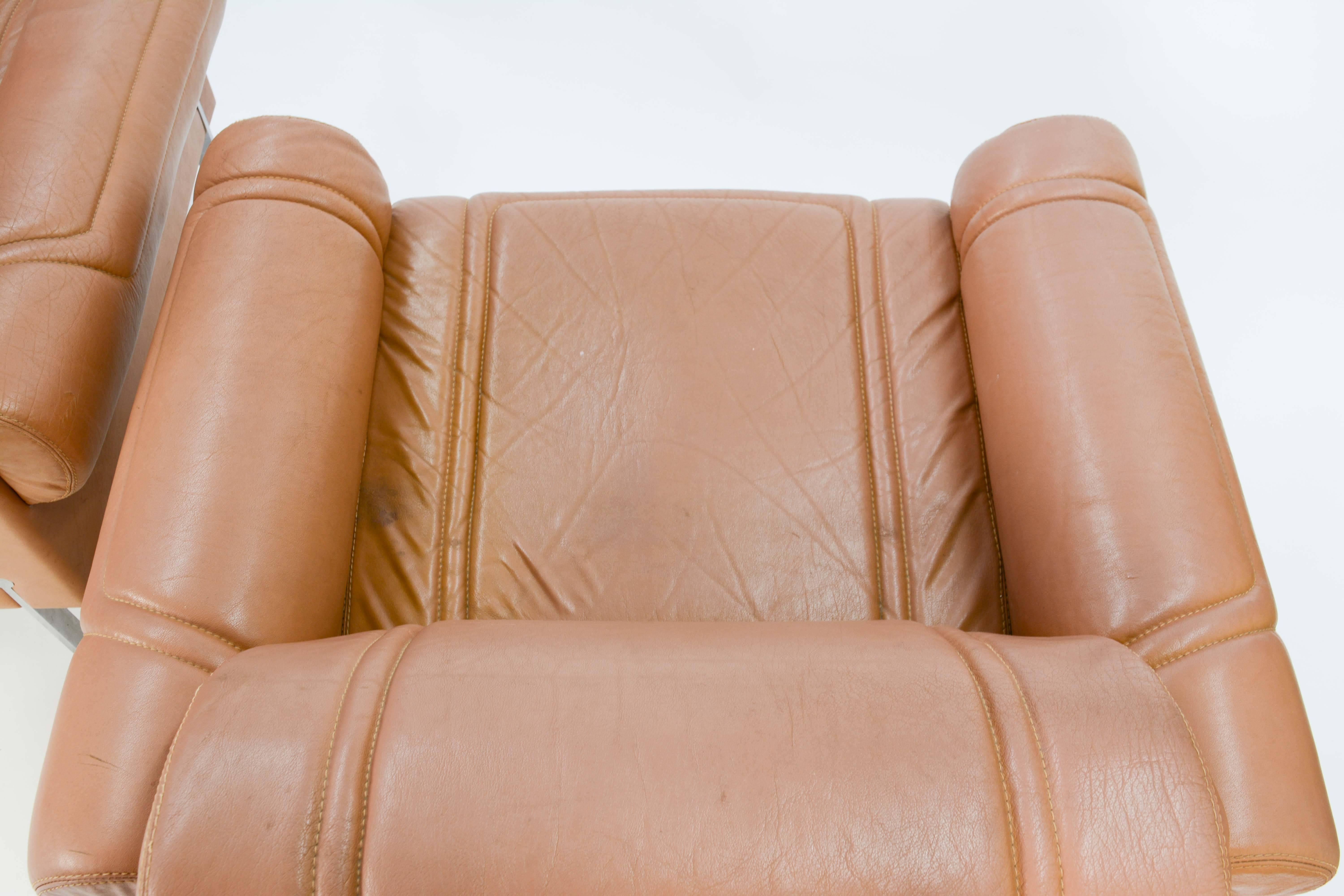 Maison Jansen  Club Chairs in Distressed Danish Buffalo Leather 1