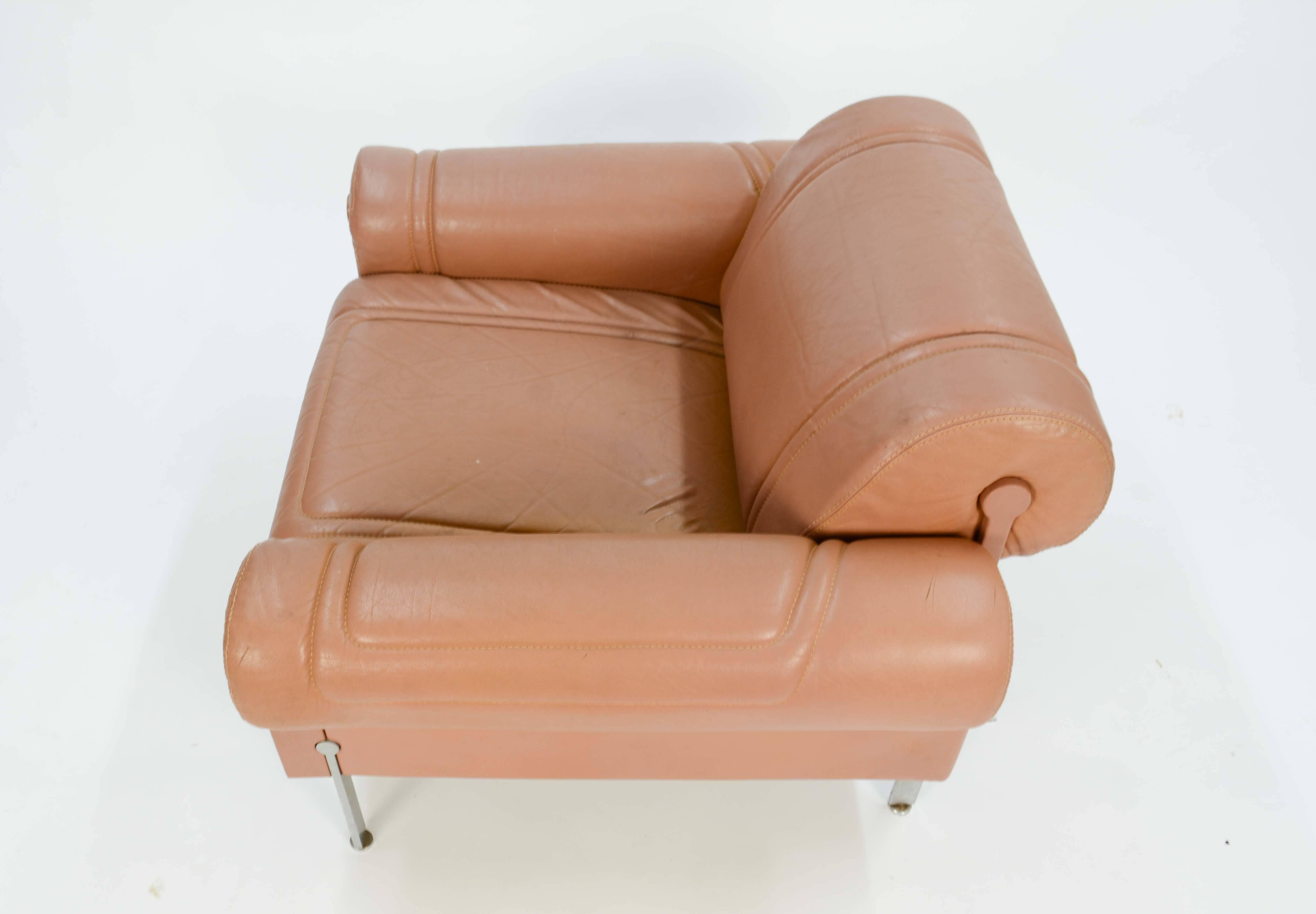 Maison Jansen  Club Chairs in Distressed Danish Buffalo Leather 2