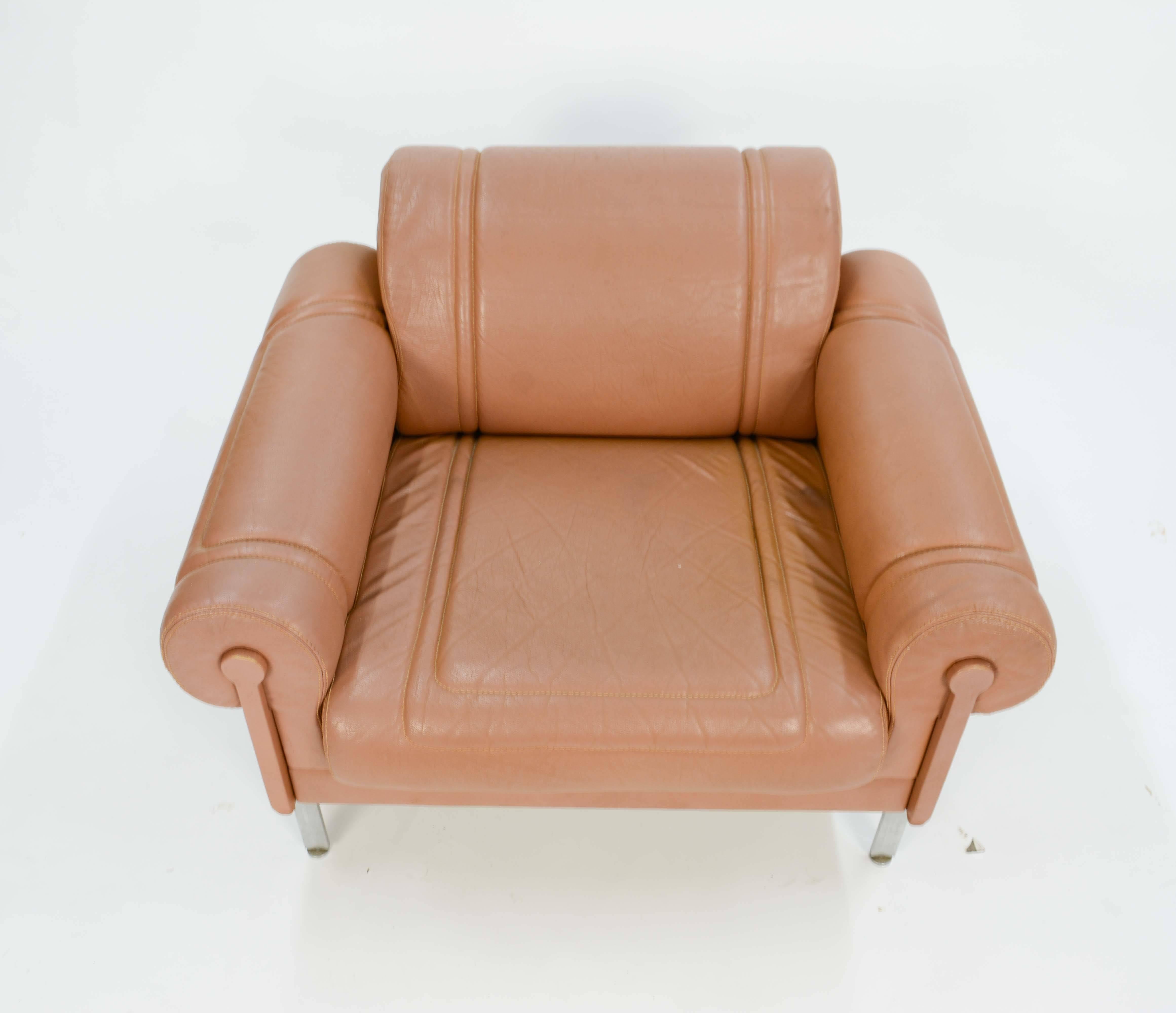Maison Jansen  Club Chairs in Distressed Danish Buffalo Leather 3