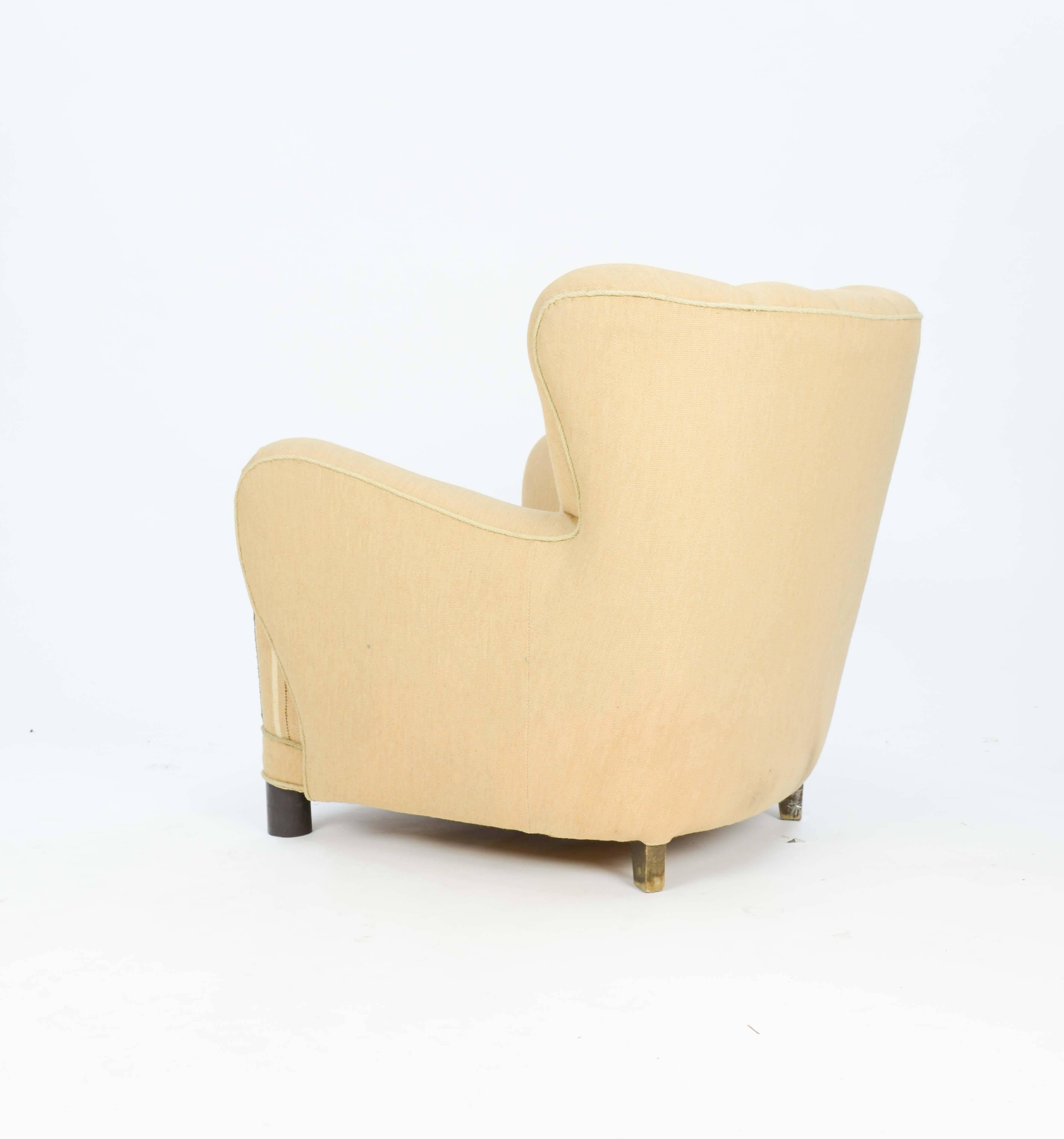Scandinavian Modern 1940s, Danish Club Chair by Flemming Lassen in Burlap