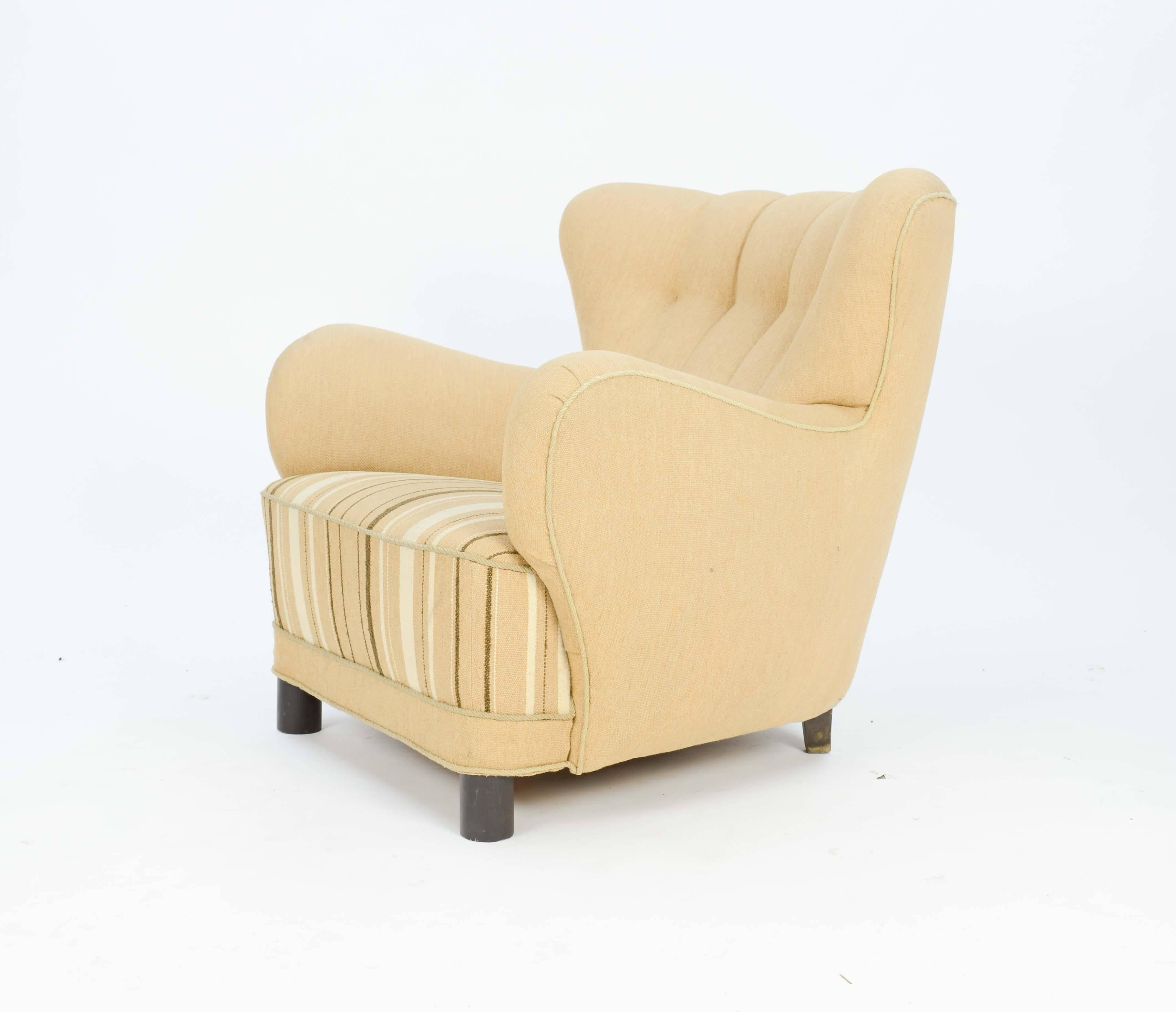 1940s, Danish Club Chair by Flemming Lassen in Burlap In Fair Condition In Portland, OR