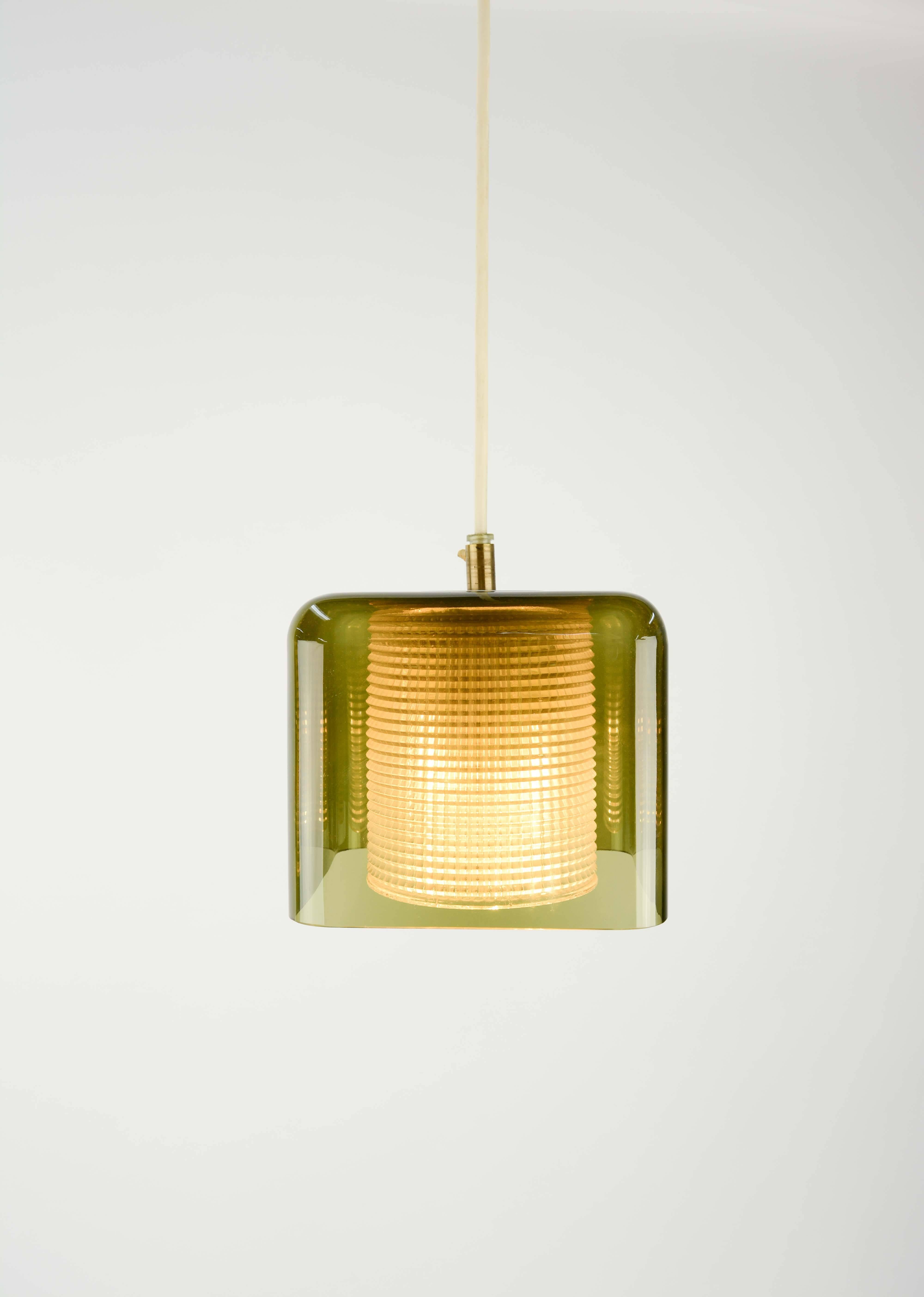 Scandinavian Modern Pair of Carl Fagerlund Pendant Lights for Orrefors in Smoked Glass