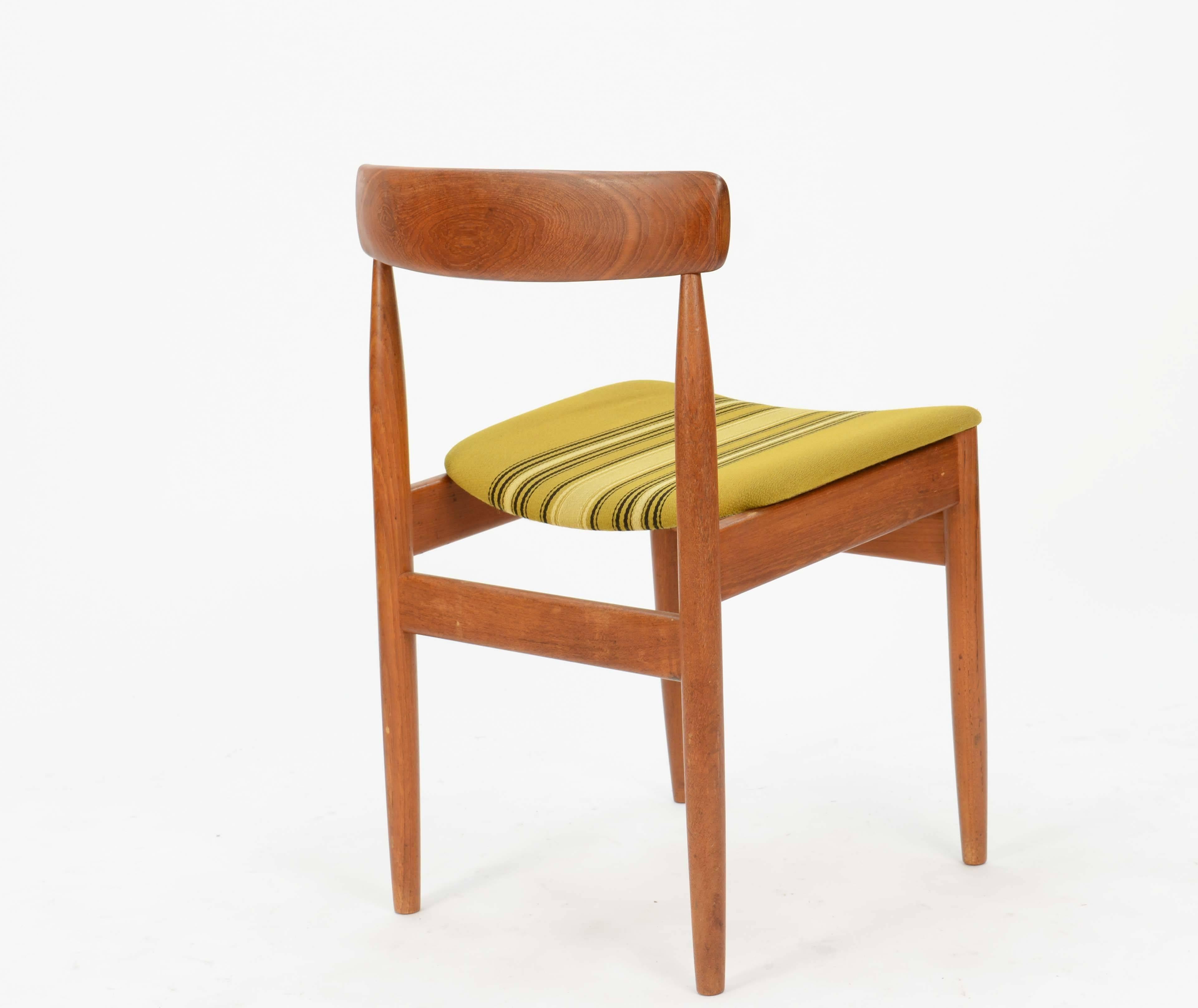 Scandinavian Modern Set of Six Hans Olsen Teak Dining Chair with Danish Stripped Wool Seats, 1966