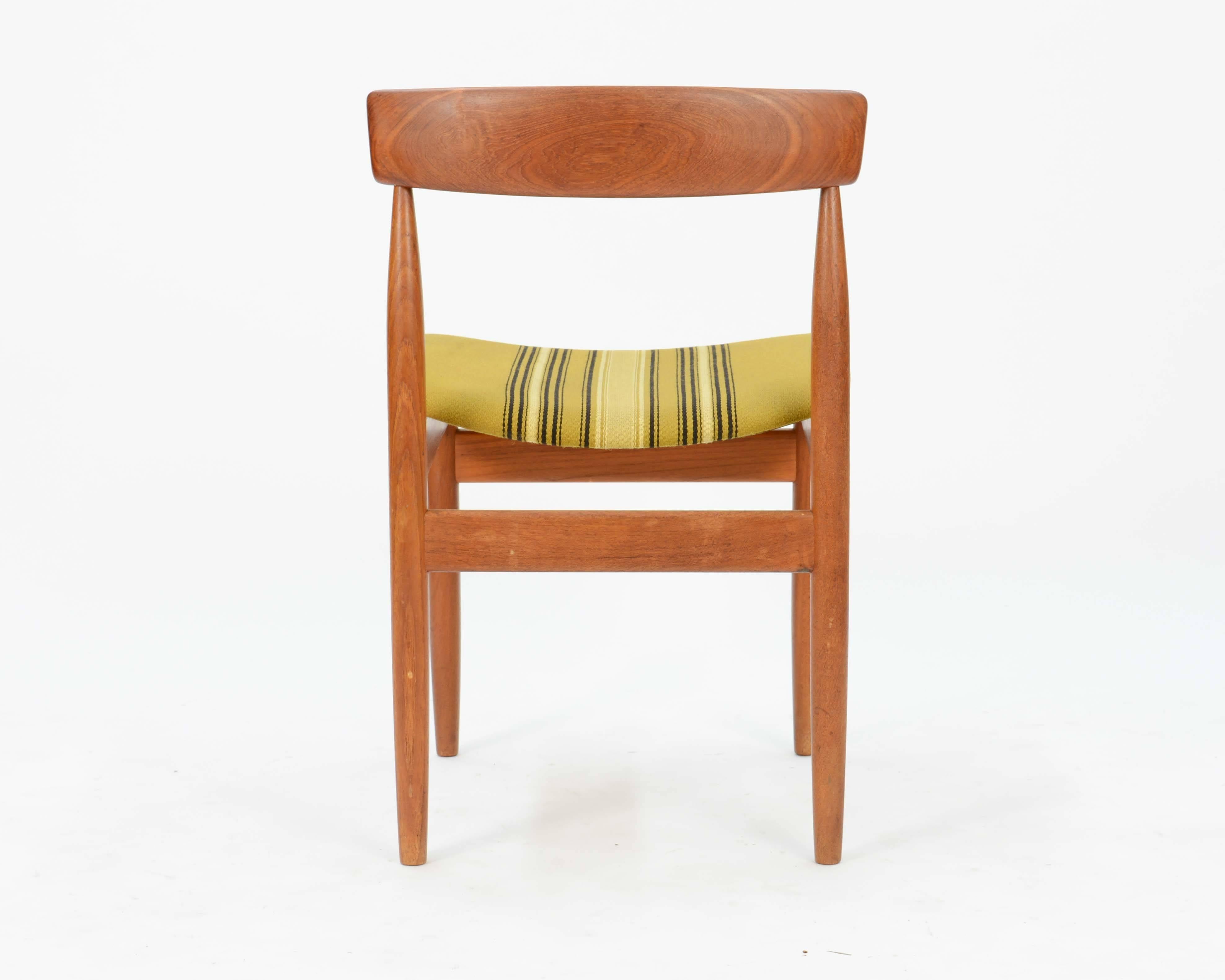 Set of Six Hans Olsen Teak Dining Chair with Danish Stripped Wool Seats, 1966 In Good Condition In Portland, OR
