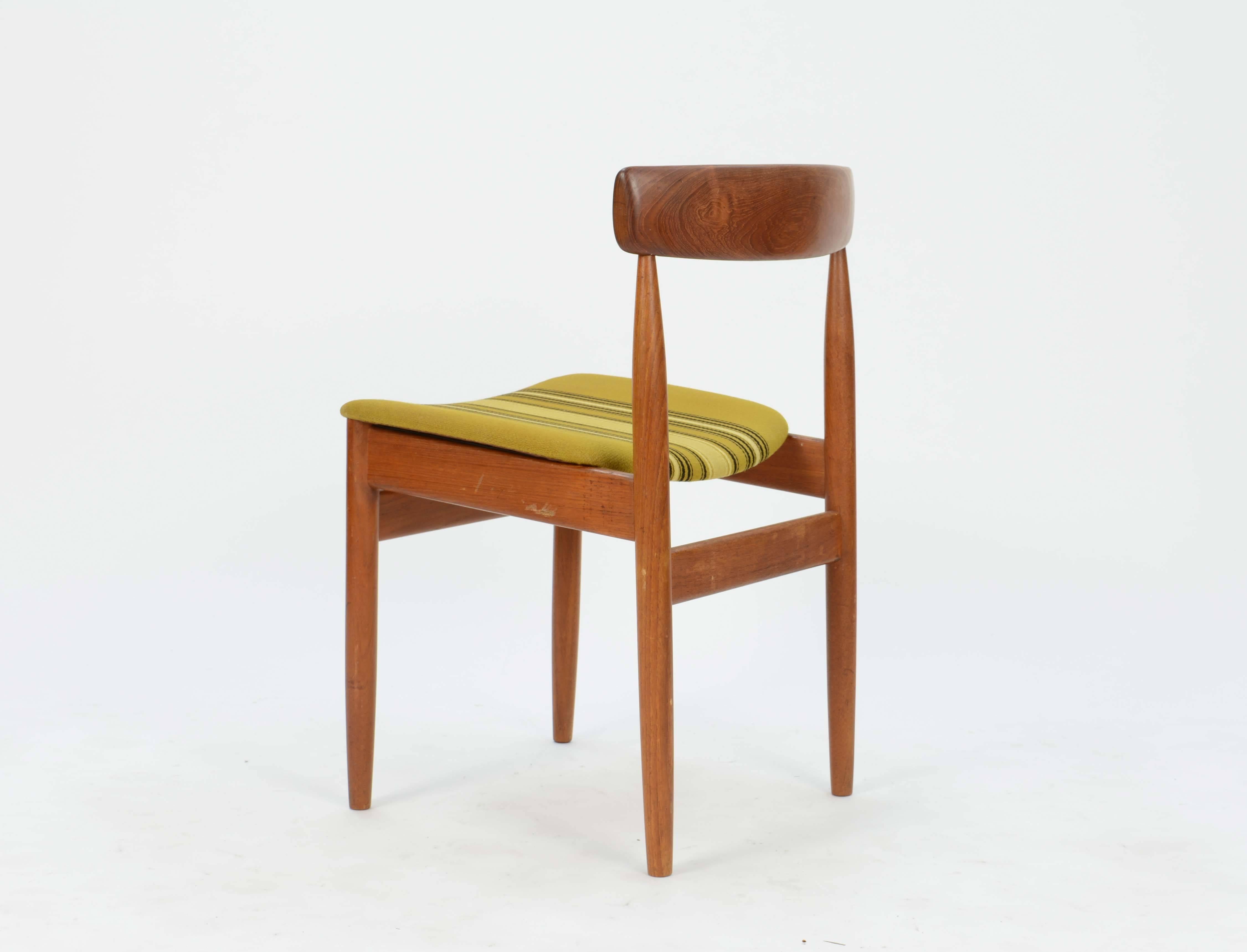 Mid-20th Century Set of Six Hans Olsen Teak Dining Chair with Danish Stripped Wool Seats, 1966