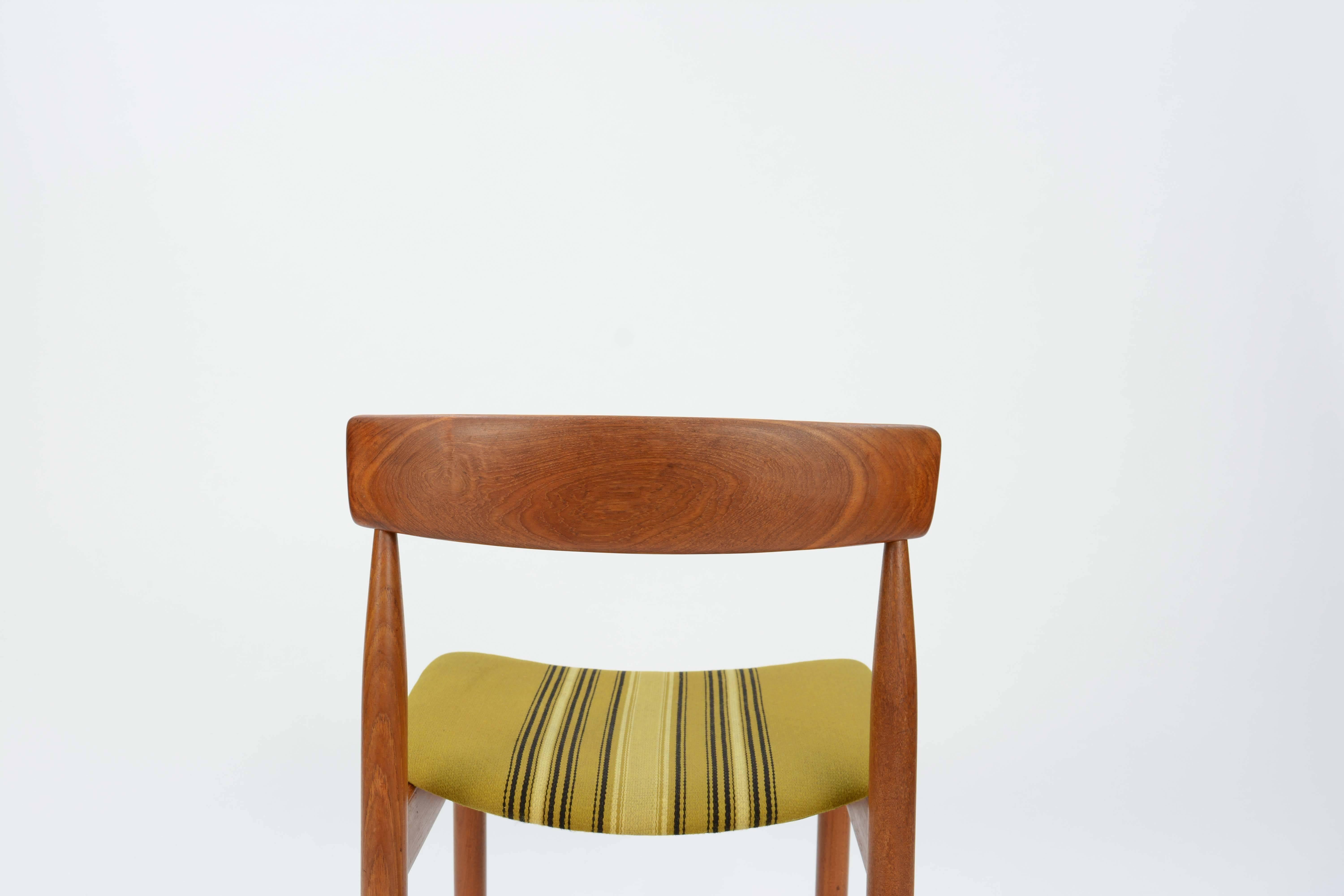 Set of Six Hans Olsen Teak Dining Chair with Danish Stripped Wool Seats, 1966 3