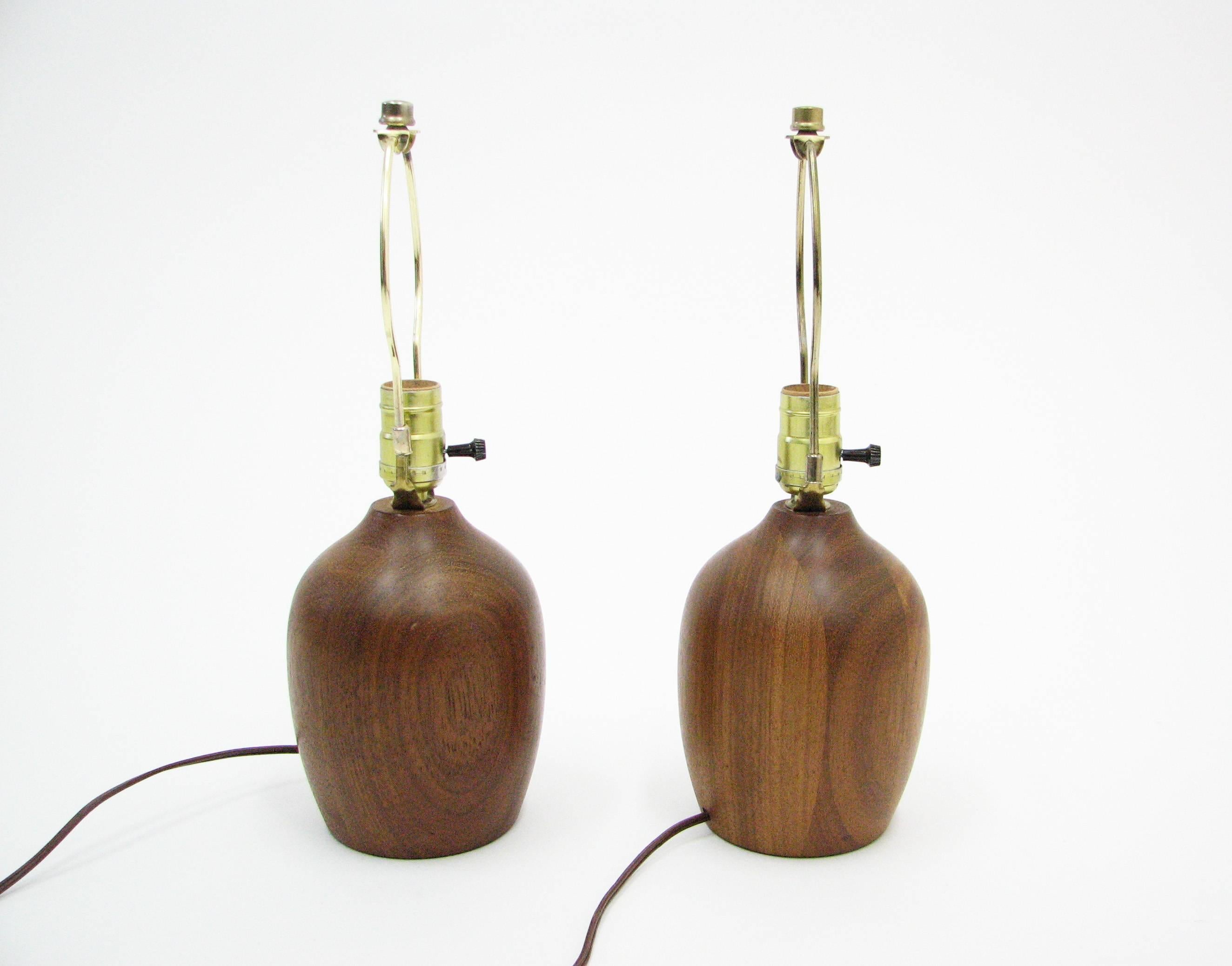 Pair of Petite Teak Lamps In Good Condition In Portland, OR
