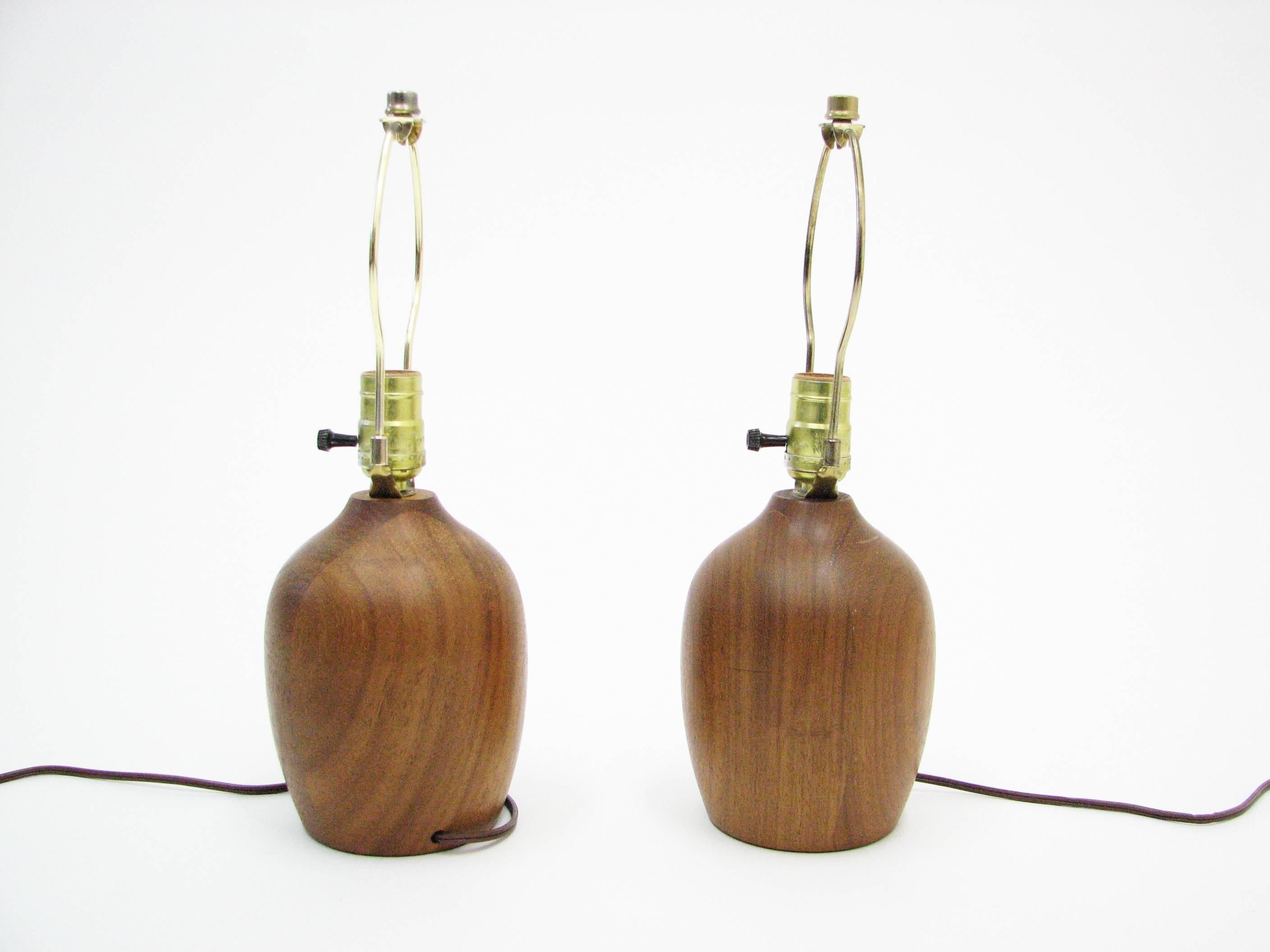 Mid-Century Modern Pair of Petite Teak Lamps