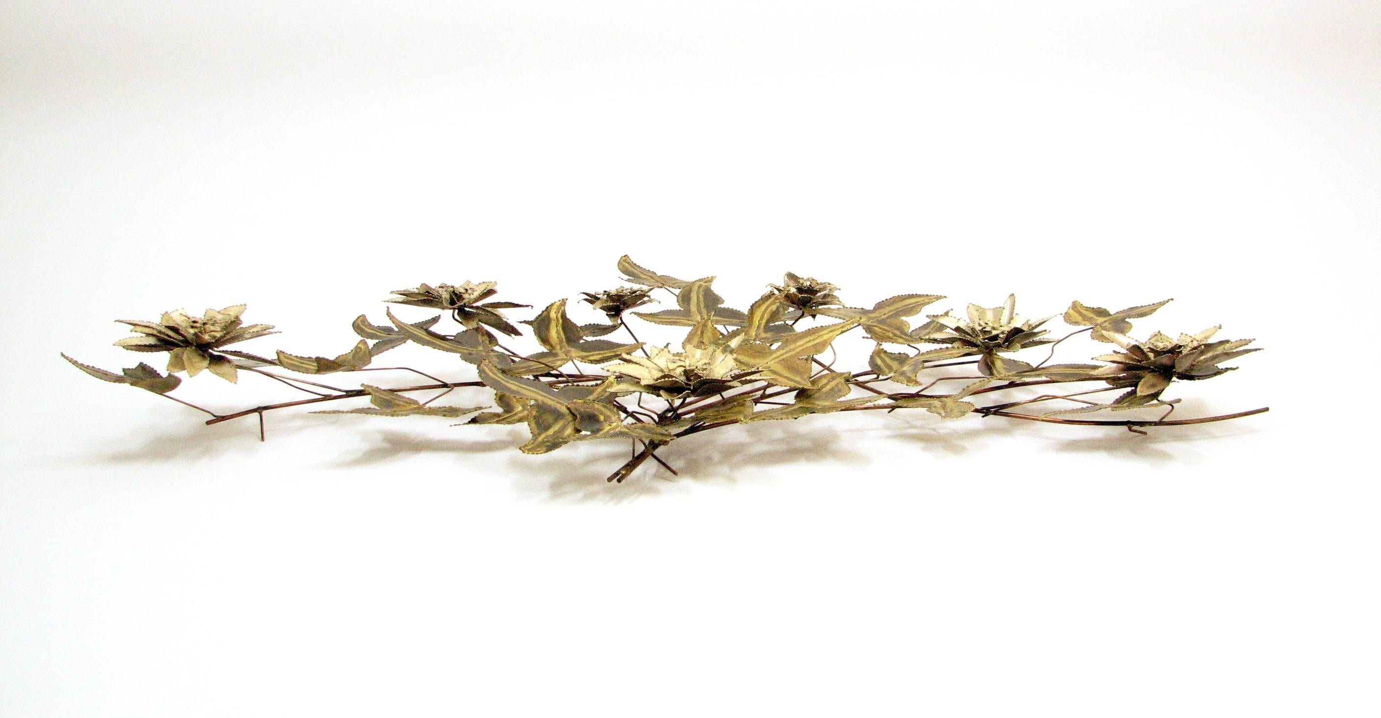 Metal Brutalist Floral Wall Sculpture Attributed to C. Jere For Sale