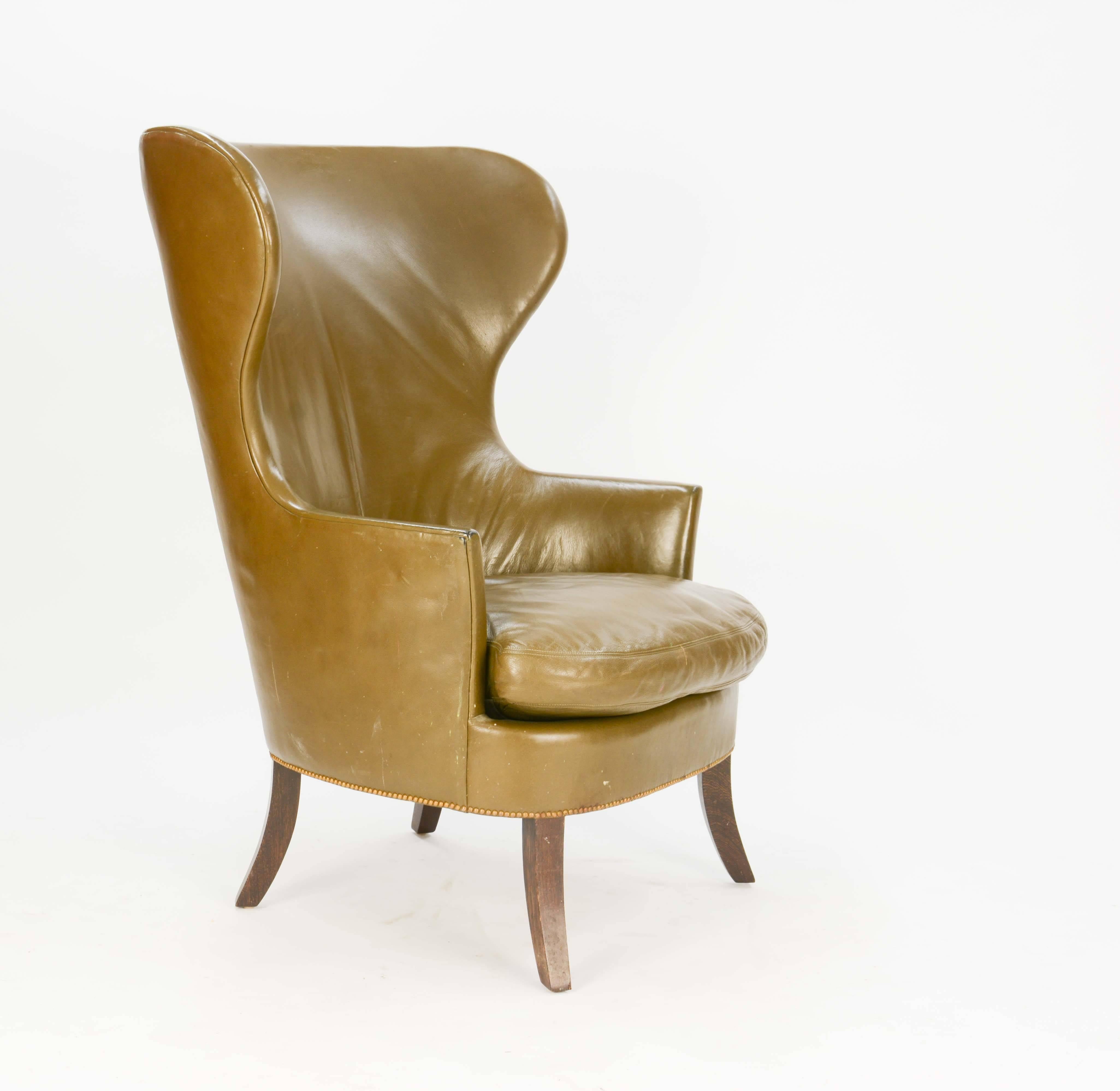 Danish Pair of Custom Made-to-Order Regal Wingback Club Chairs For Sale