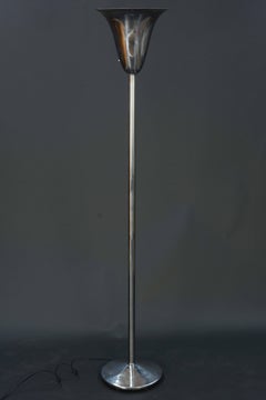 Pair of Polished 1930s Art Deco Fluted Torchieres after Norman Bel Geddes