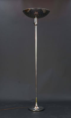 Pair of Grand 1930s Polished Starlite Torchiere with Perforated Diffusers