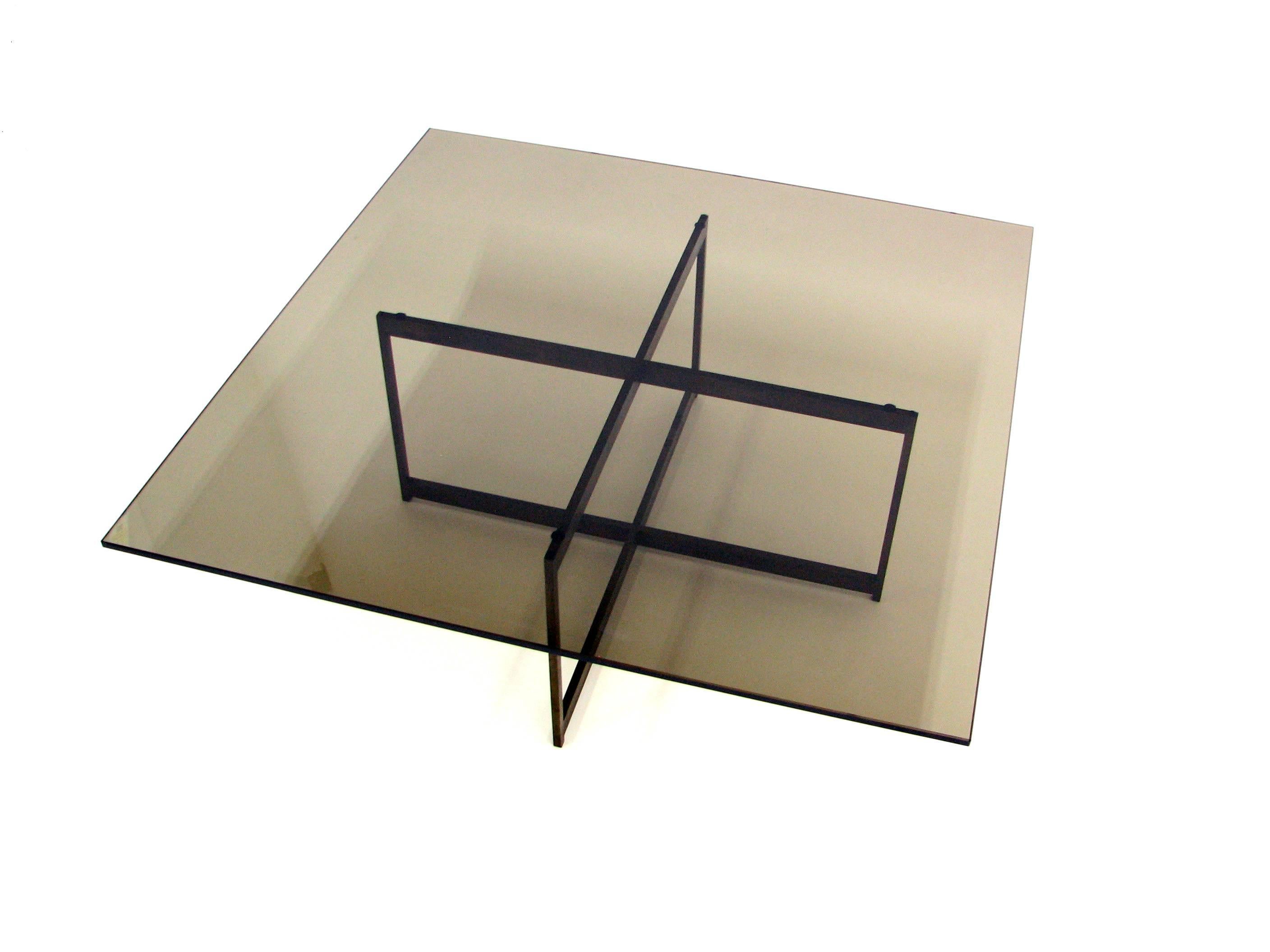 American Smoked Glass and Bronze Coffee Table in the Manner of Milo Baughman For Sale
