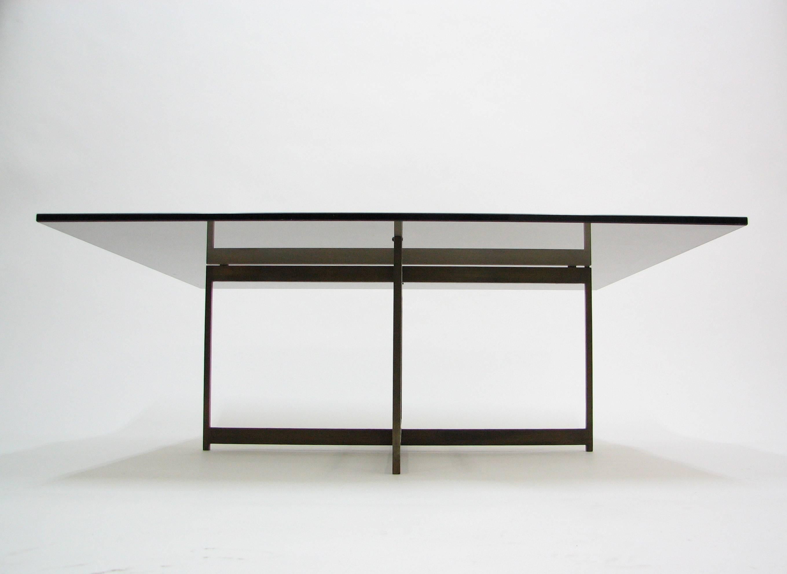 Mid-Century Modern Smoked Glass and Bronze Coffee Table in the Manner of Milo Baughman For Sale