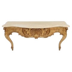 Monumental gilt Rocco louie XV marble top wall mounted console table