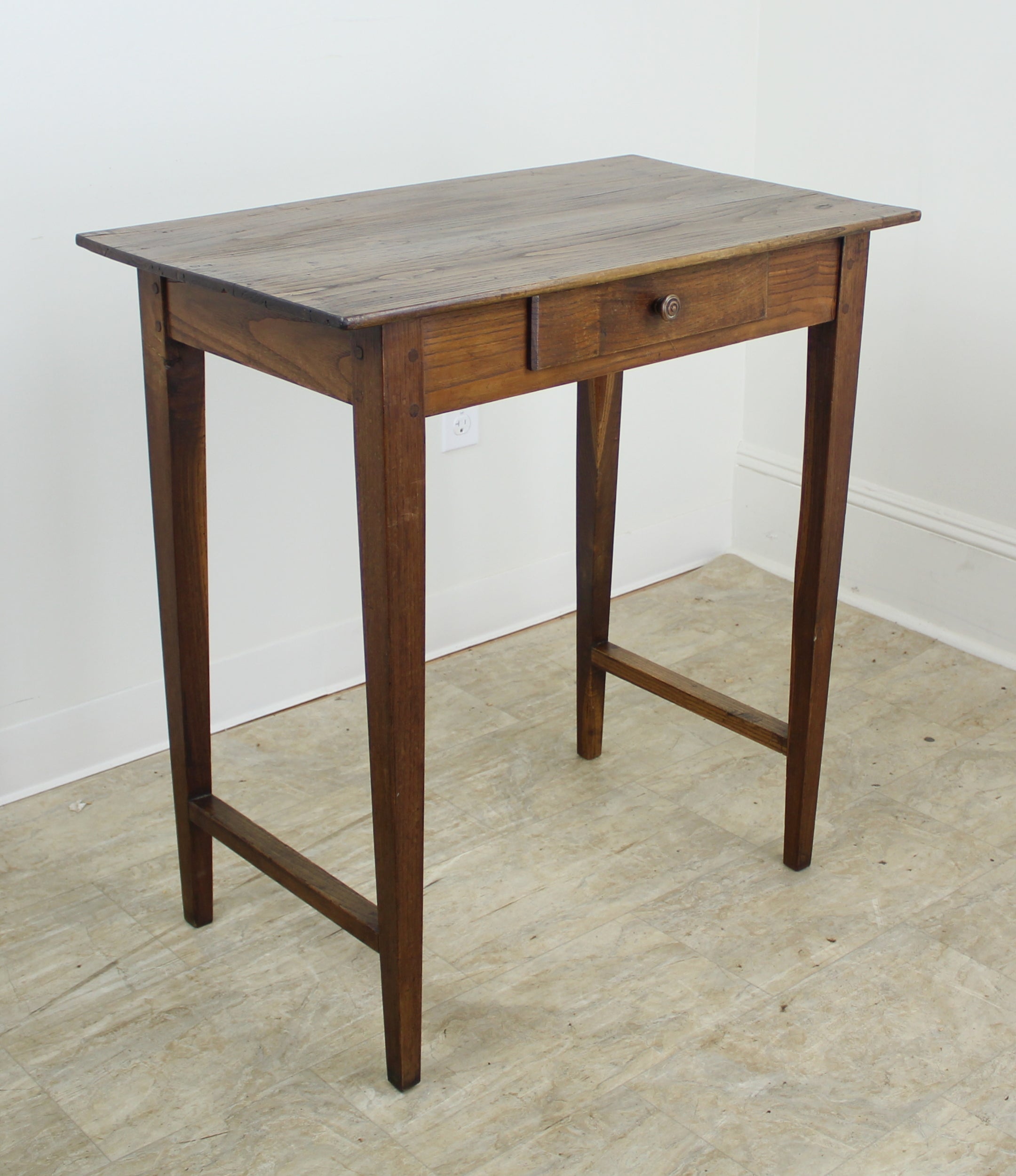 Tall Antique Chestnut Side Table With Stretchers At 1stdibs