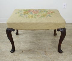 19th Century English Mahogany Needlepoint Stool with Claw Feet