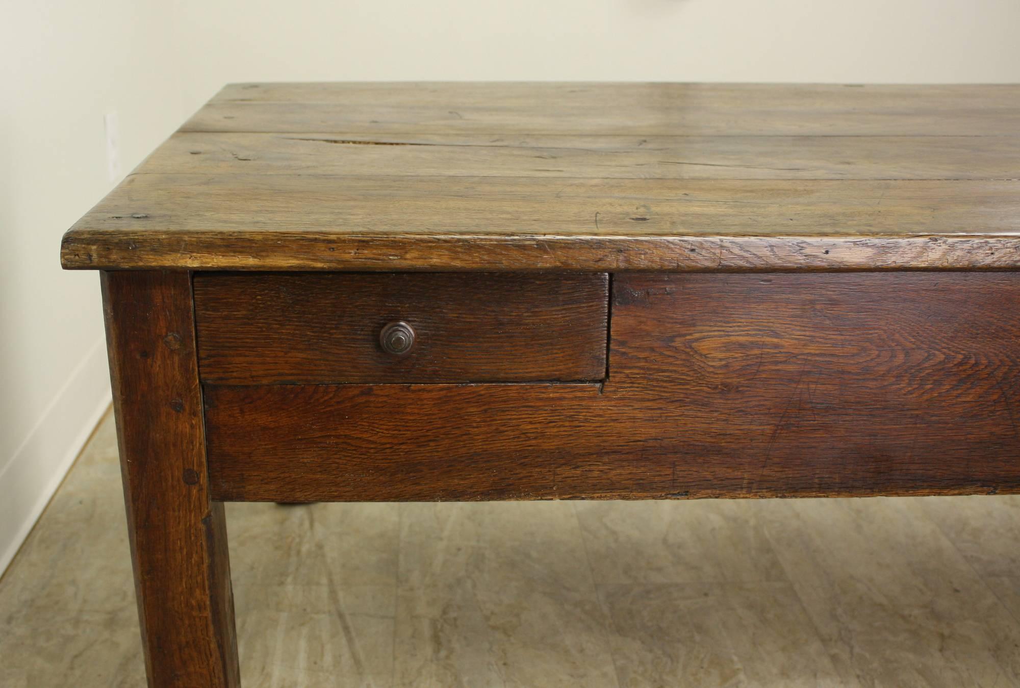 Antique French Oak Country Coffee Table, Two Drawers In Good Condition In Port Chester, NY