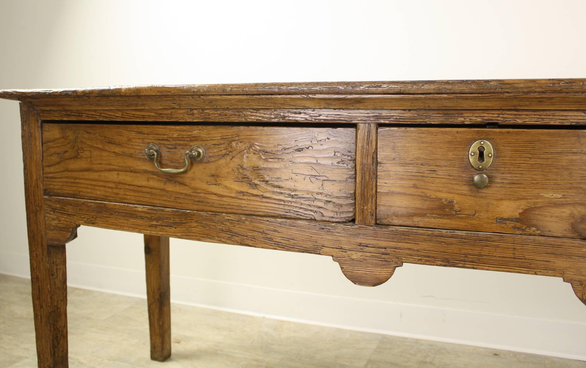 Long Antique English Pine Three-Drawer Server In Good Condition In Port Chester, NY
