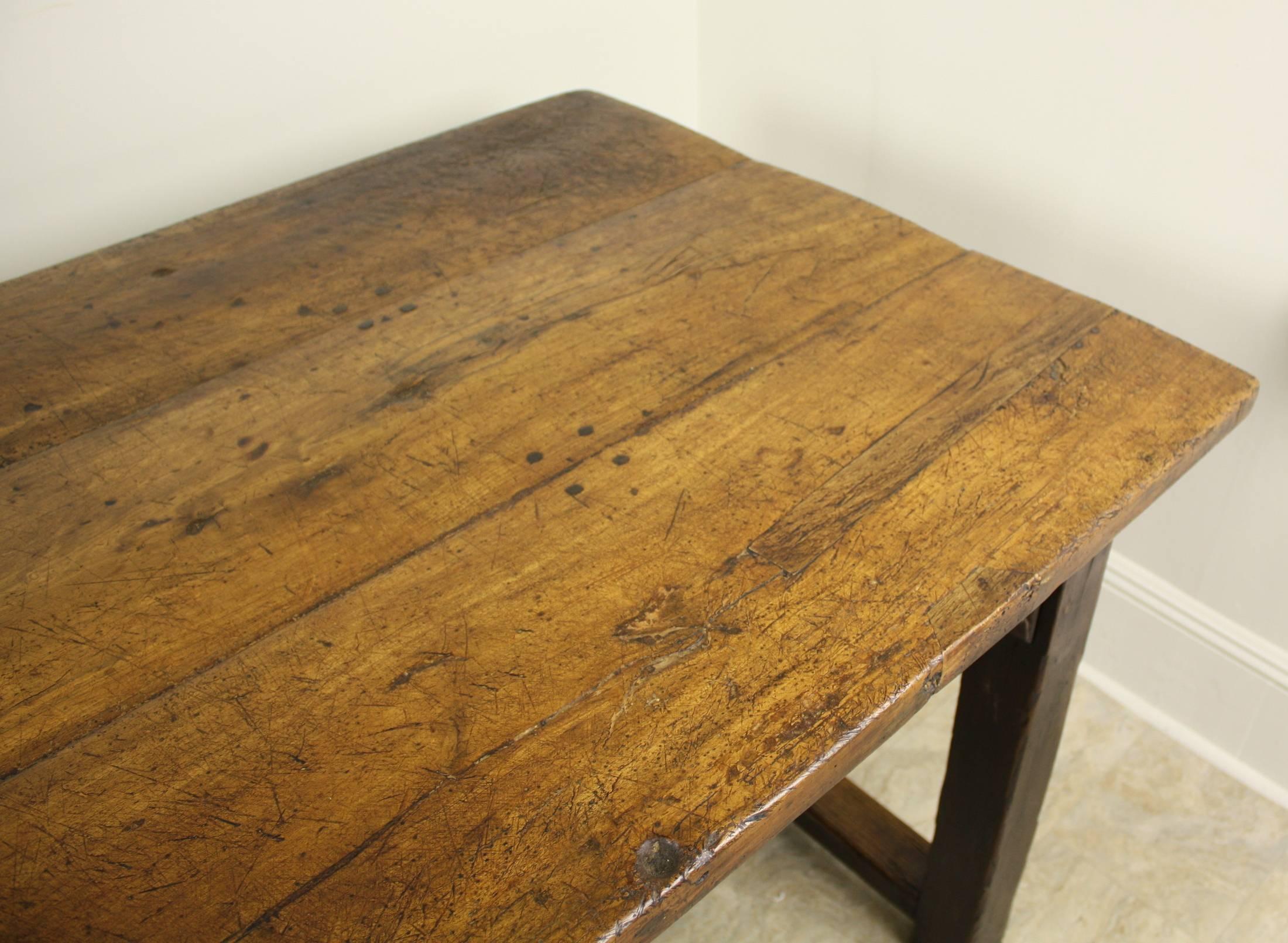 Long Chunky Antique French Beechwood Refectory Table, Oak Base 3