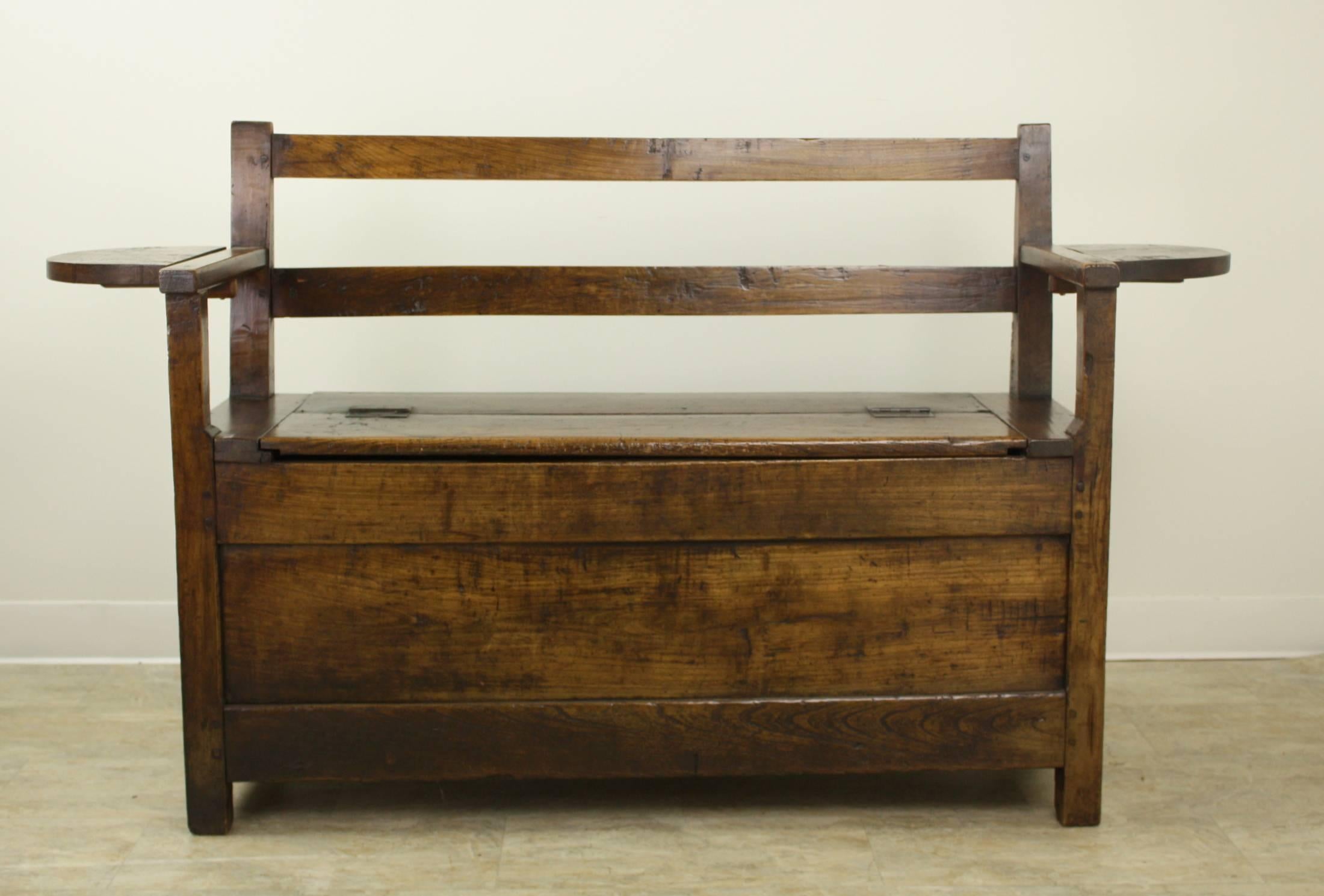 19th Century Antique French Cherry Fireside Seat, Two Hinged Arm-Tables